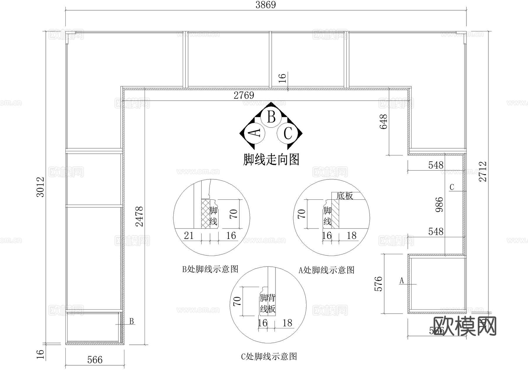 衣柜节点 衣帽间 实木衣通cad施工图