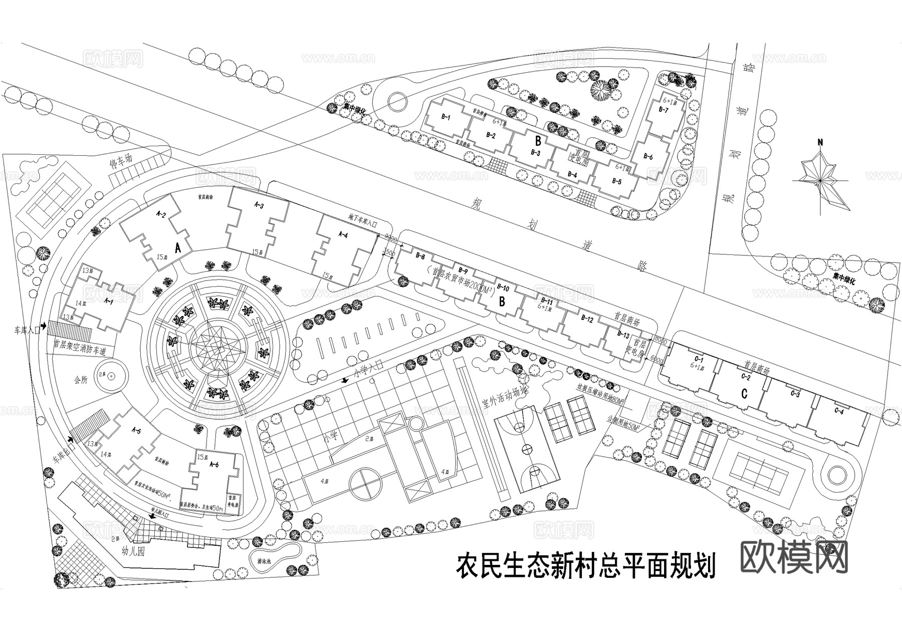 乡村改造生态新村总平面图 乡村振兴 乡村规划cad施工图