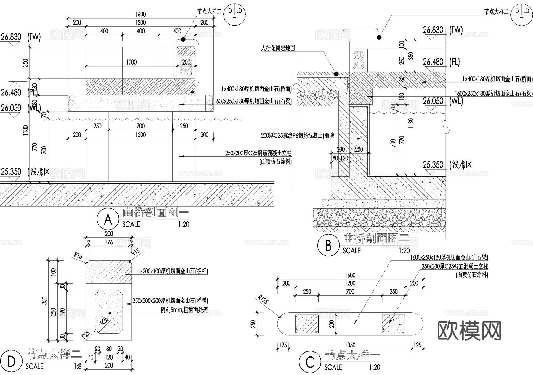 景观桥 曲桥 石桥 平桥cad施工图