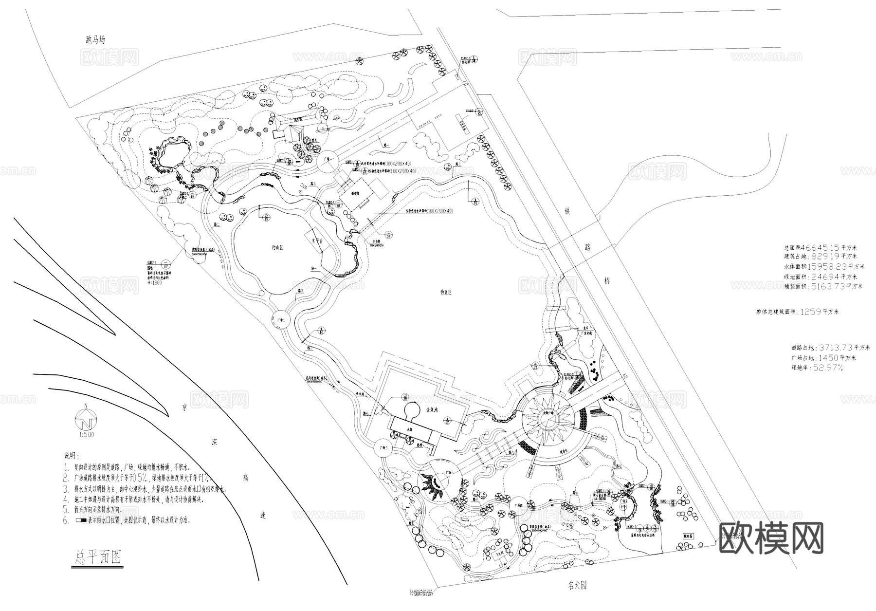 太阳湖公园景观CAD施工图集cad施工图