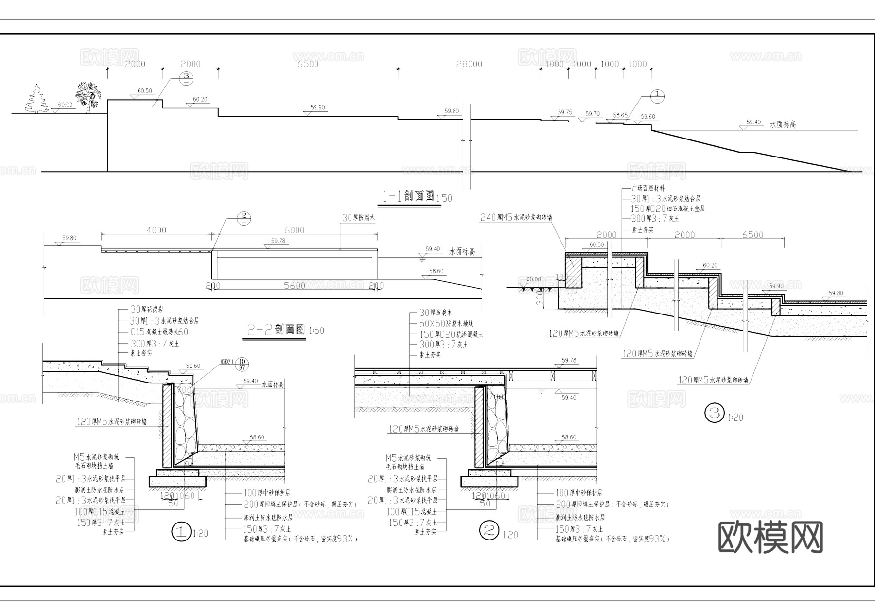 太阳湖公园景观CAD施工图集cad施工图