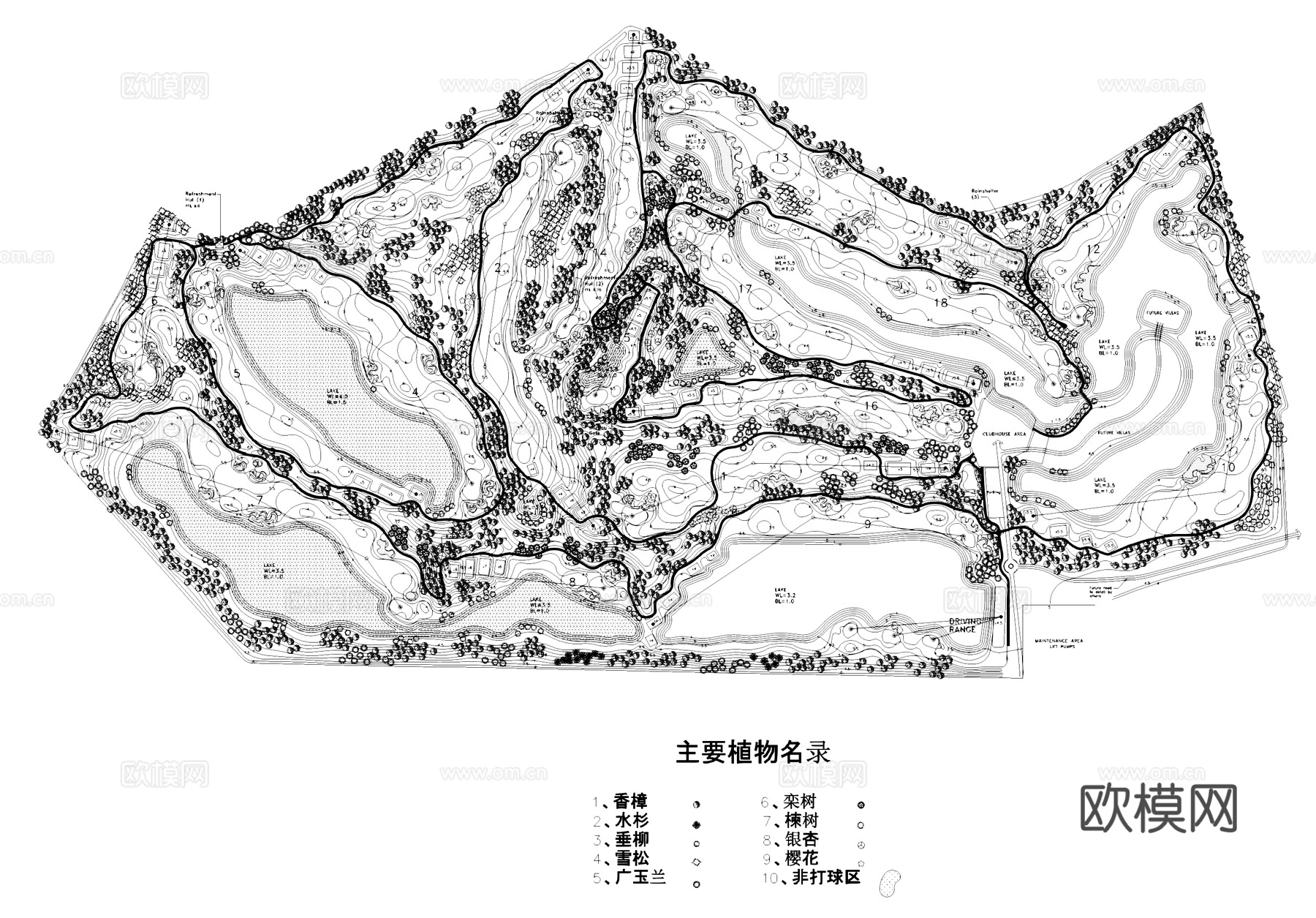 双山高尔夫球场景观平面CAD施工图cad施工图