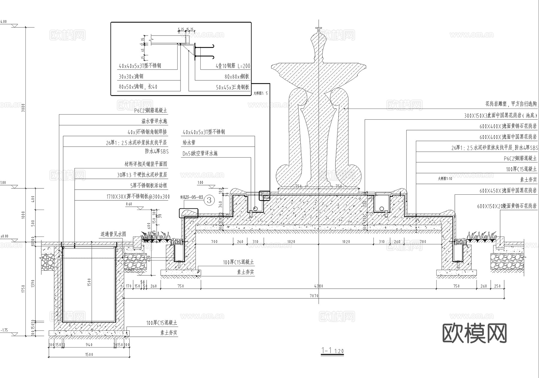 欧式水景 喷泉 涌泉雕塑 跌水叠水 水池cad施工图