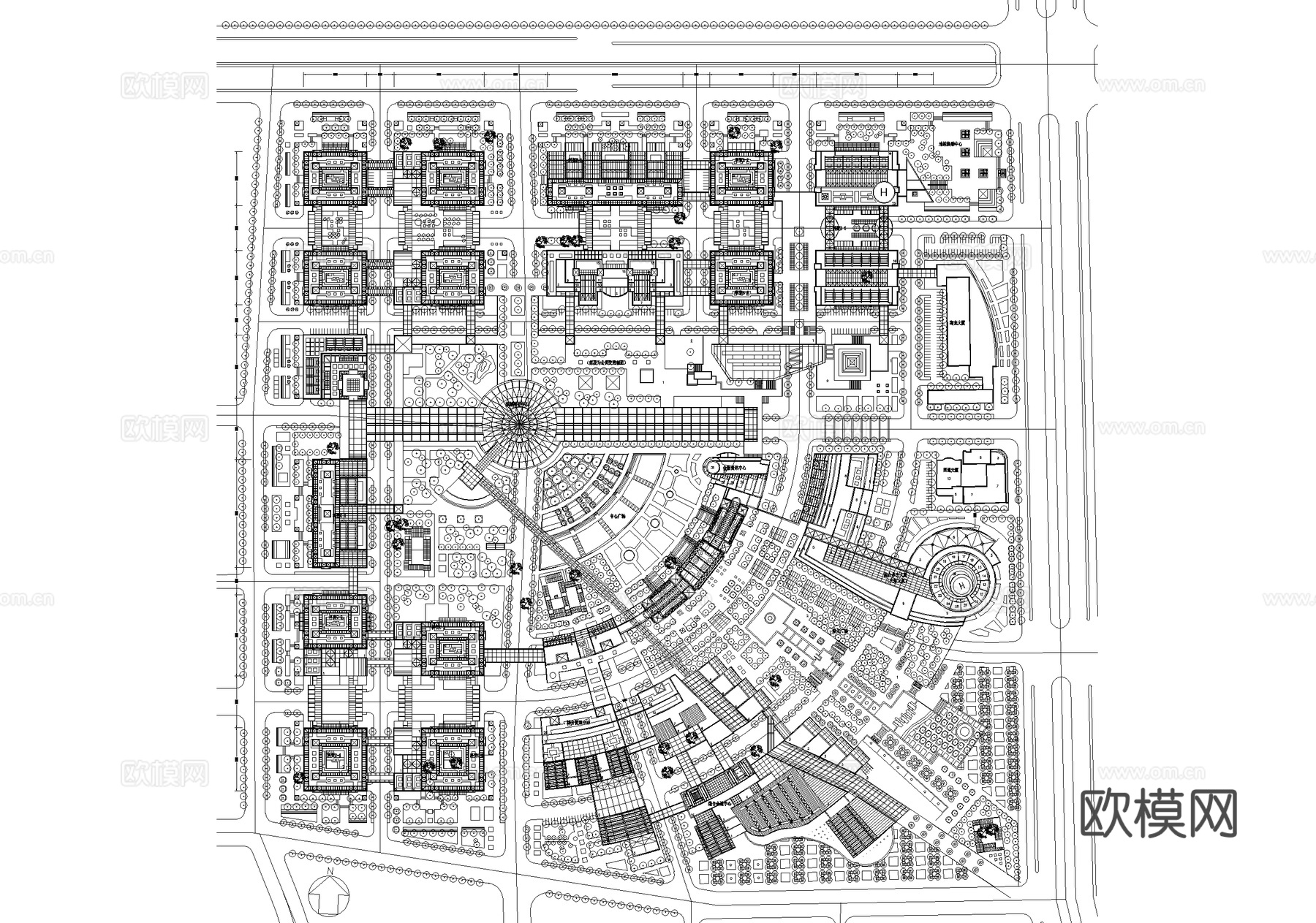 城市规划科技园总平面图 贸易会展金融办公cad施工图