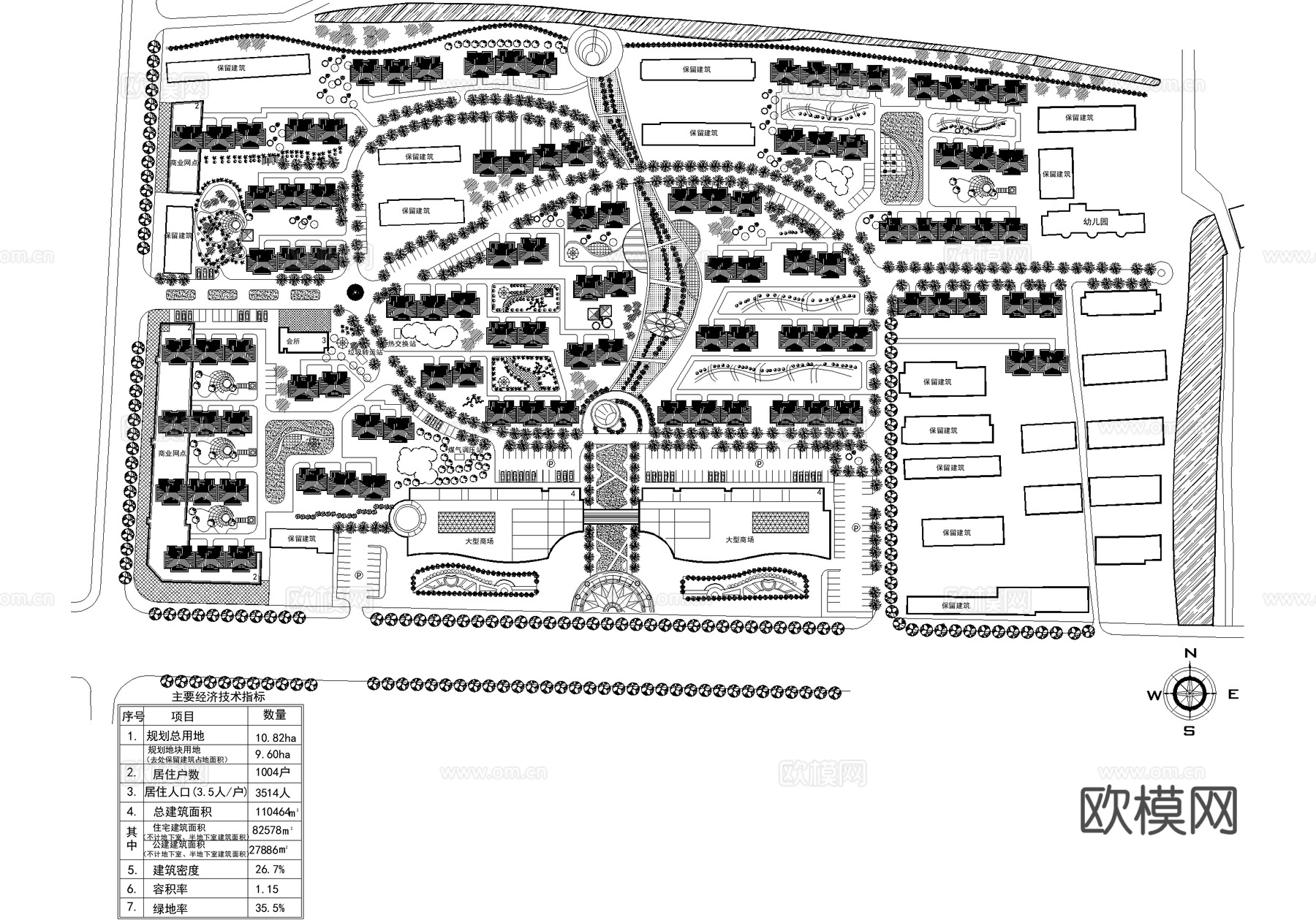 居住区规划总平面图cad施工图