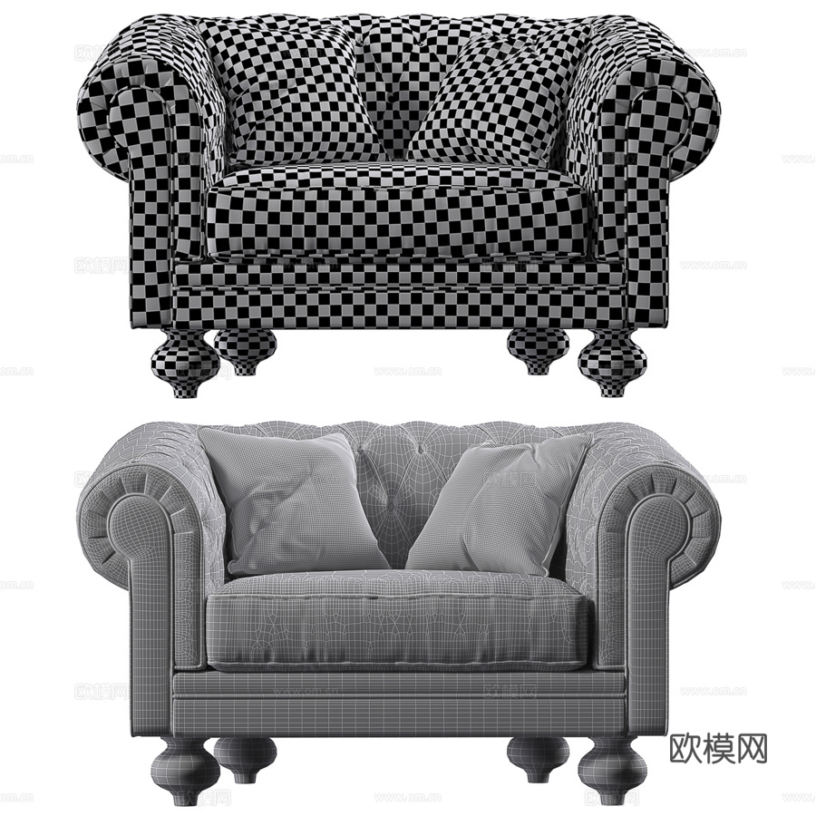 6702 - 拼贴切斯特扶手椅3d模型下载（渲染图3）