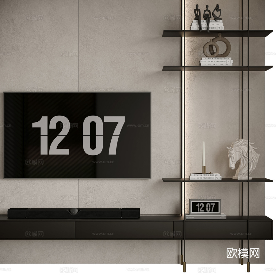 电视墙套装053d模型下载（渲染图4）
