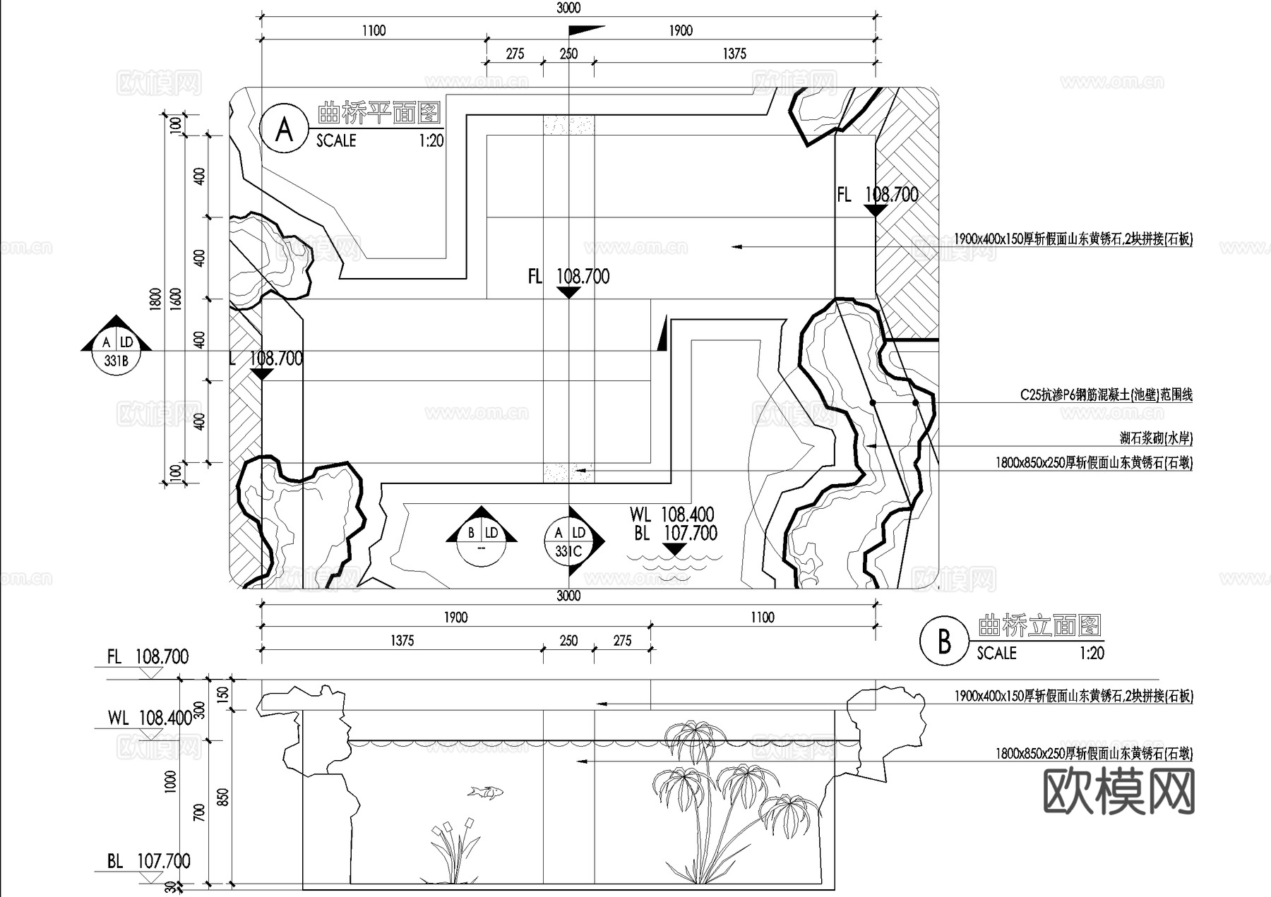 新中式景观桥 曲桥 石桥 平桥cad施工图