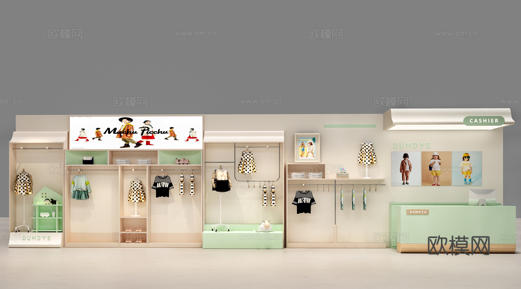 童装店设计   童装店收银台  童装店货架su模型