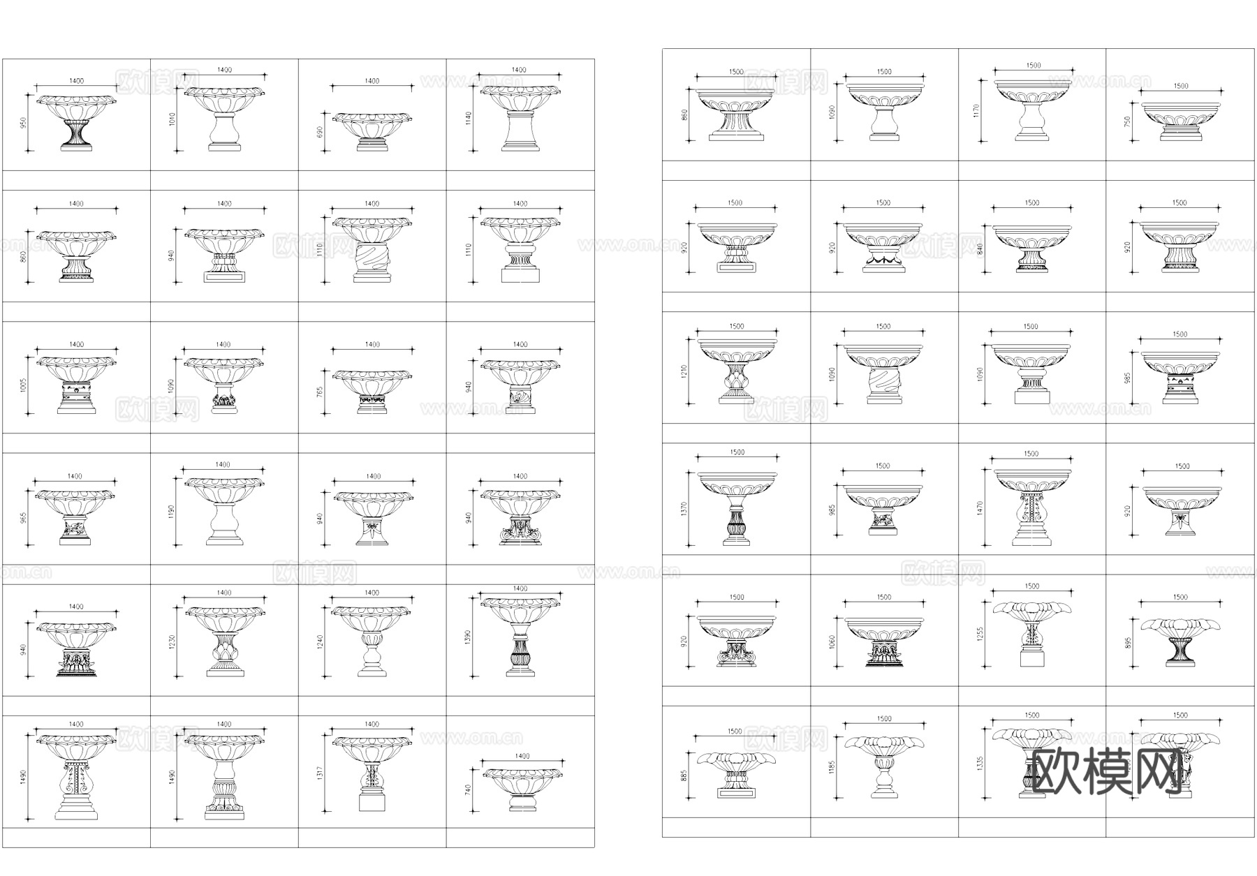 室外花盆花钵景观小品CAD图块图库cad施工图