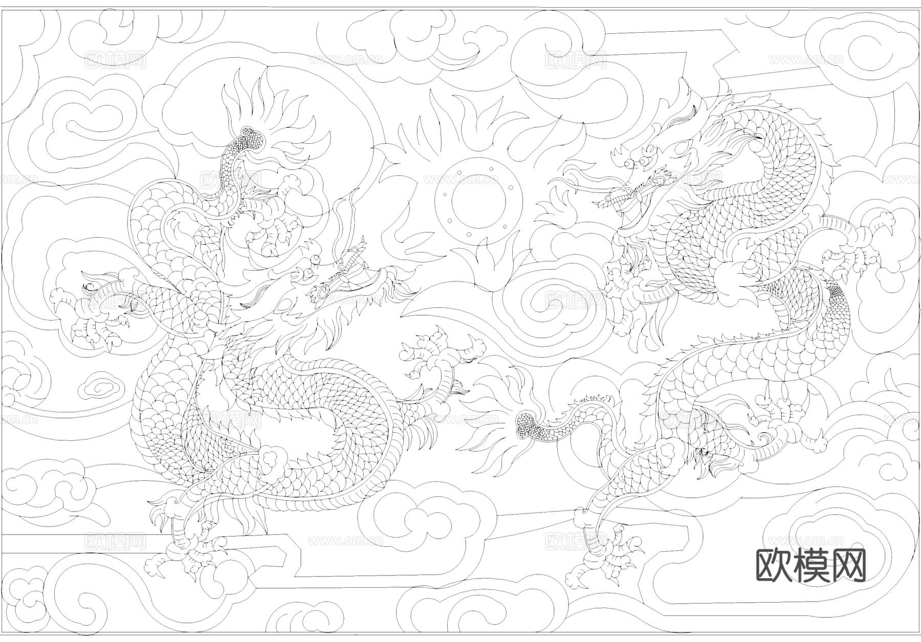 双龙戏珠中式纹样横纹CAD图块cad施工图