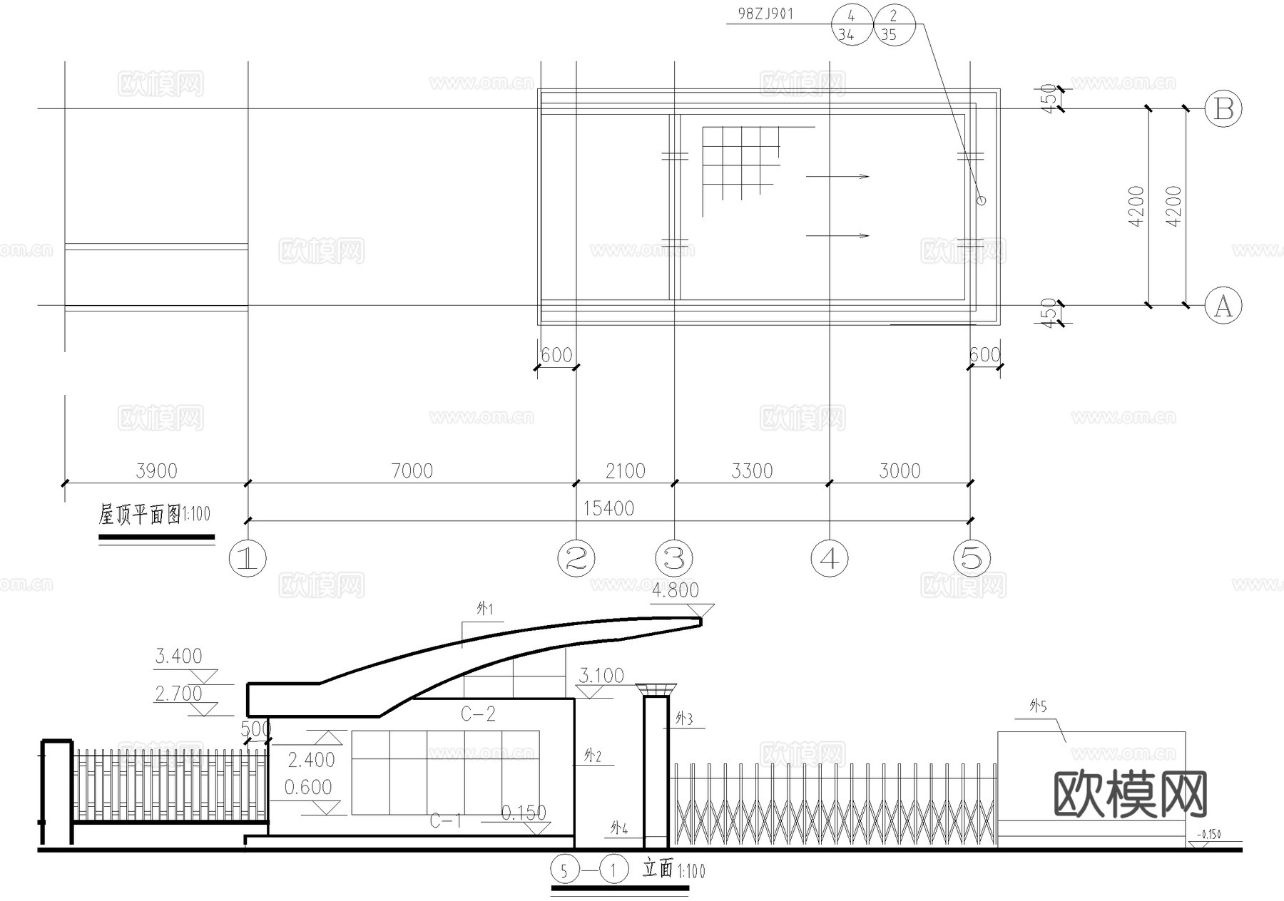 门卫室建筑 入口大门 休息值班室传达室 门房警卫室cad施工图