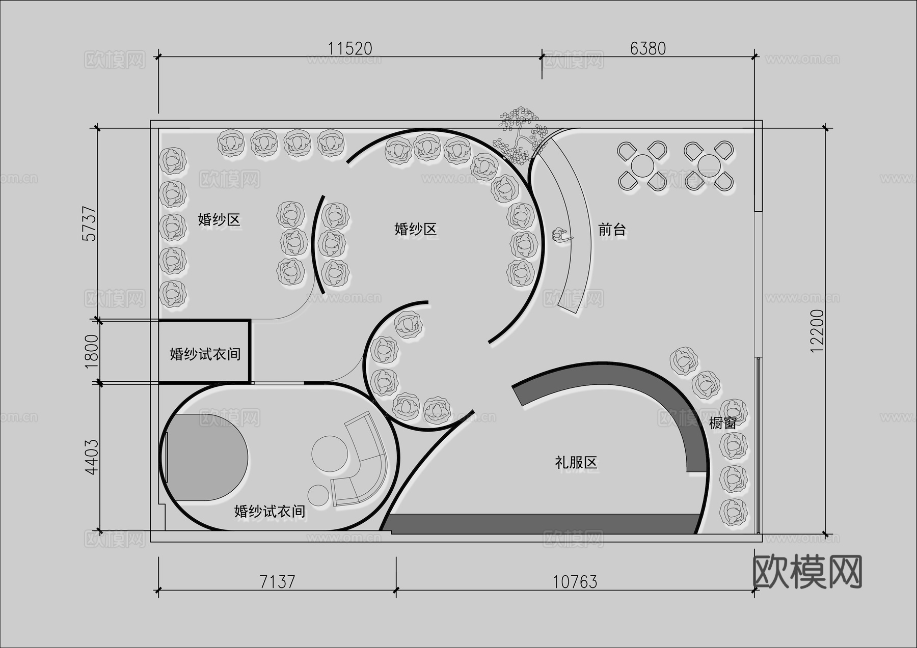 创意婚纱店 最新平面施工图设计cad施工图