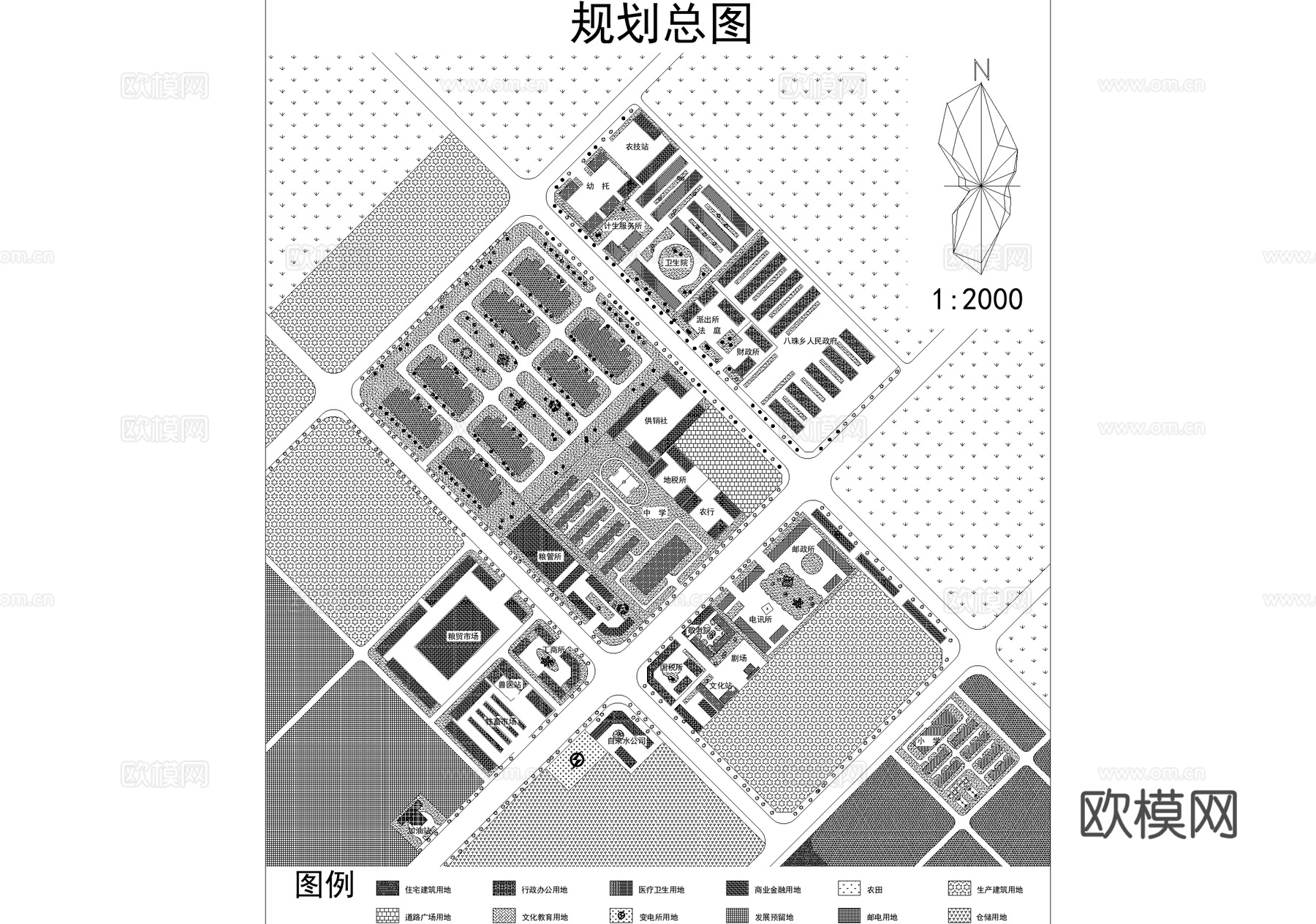 乡村规划 乡镇建设改造振兴平面图 道路绿化现状管线cad施工图