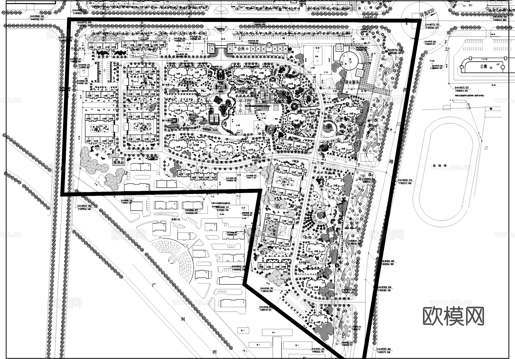 天籁华都大型居住区景观绿化平面CAD施工图cad施工图
