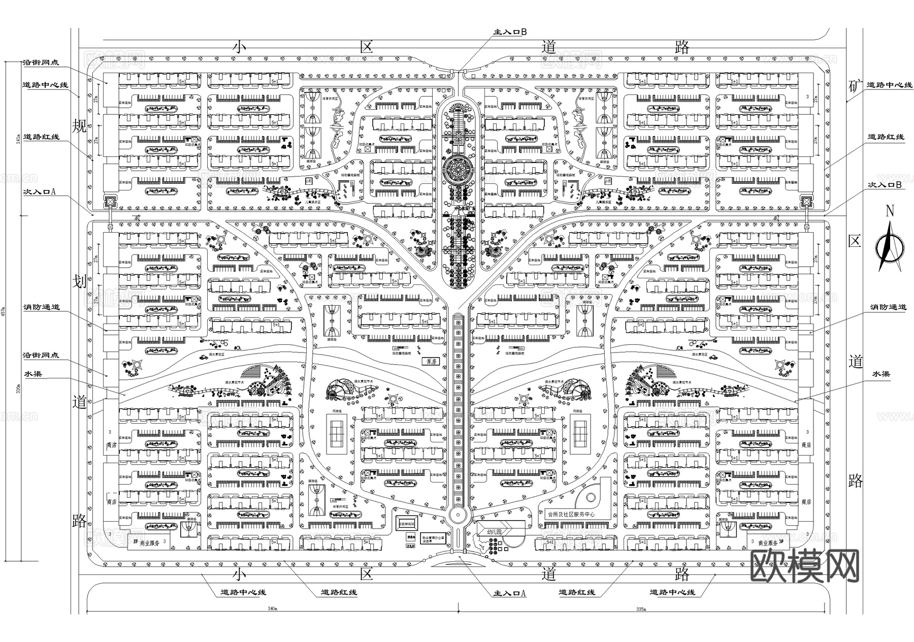 居住区规划住宅小区总平面图cad施工图