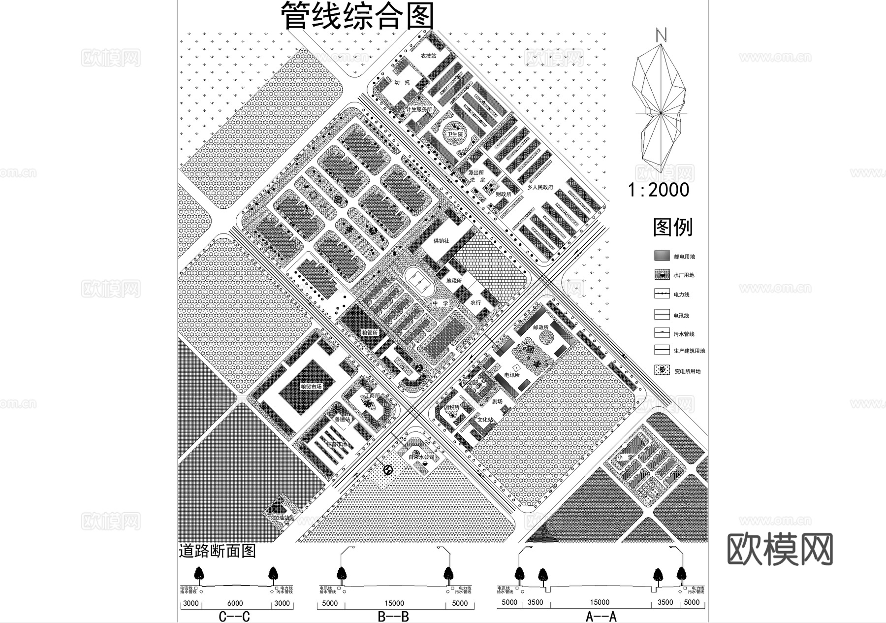 乡村规划 乡镇建设改造振兴平面图 道路绿化现状管线cad施工图