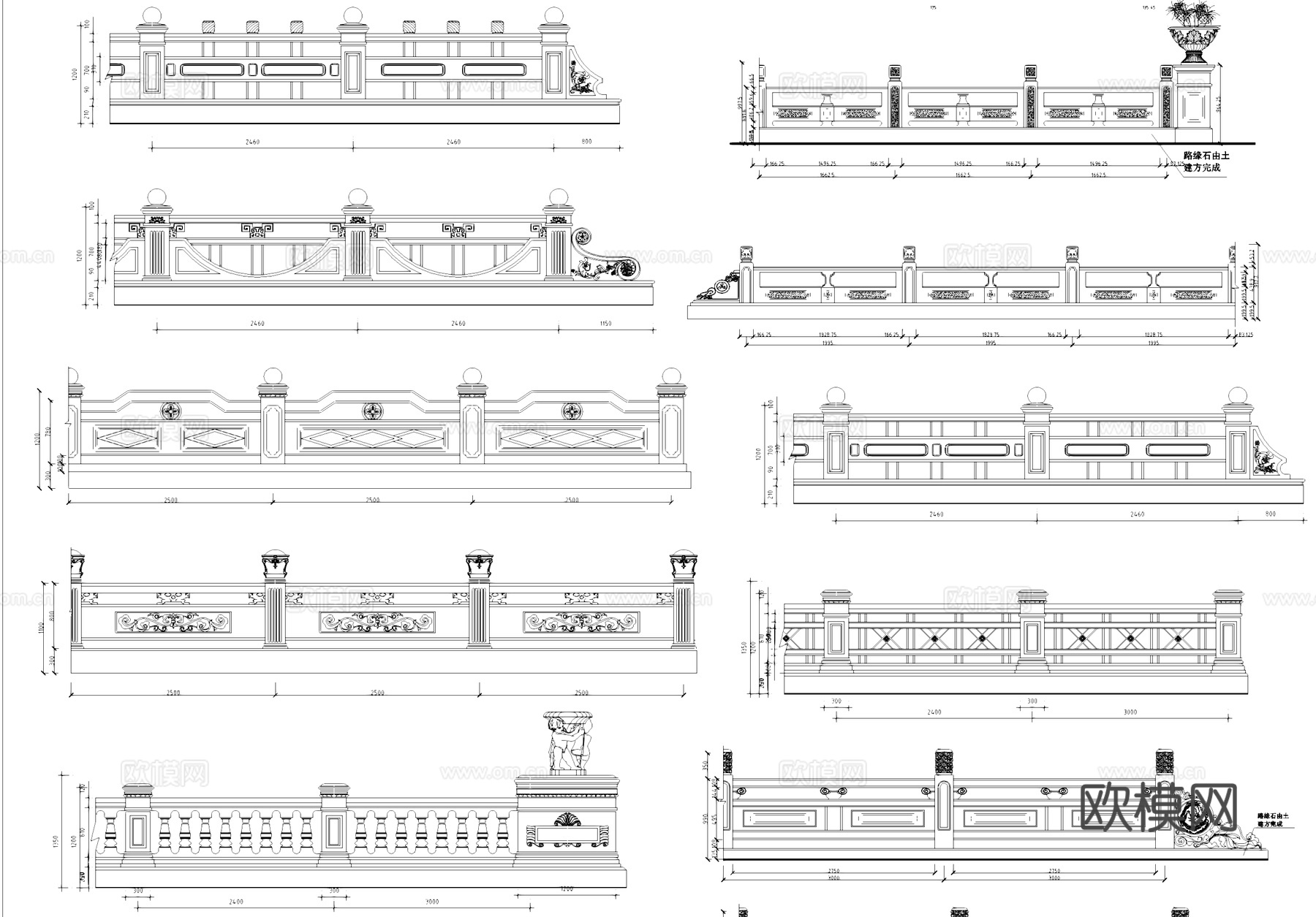 室外中式欧式石材栏杆护栏CAD图库cad施工图