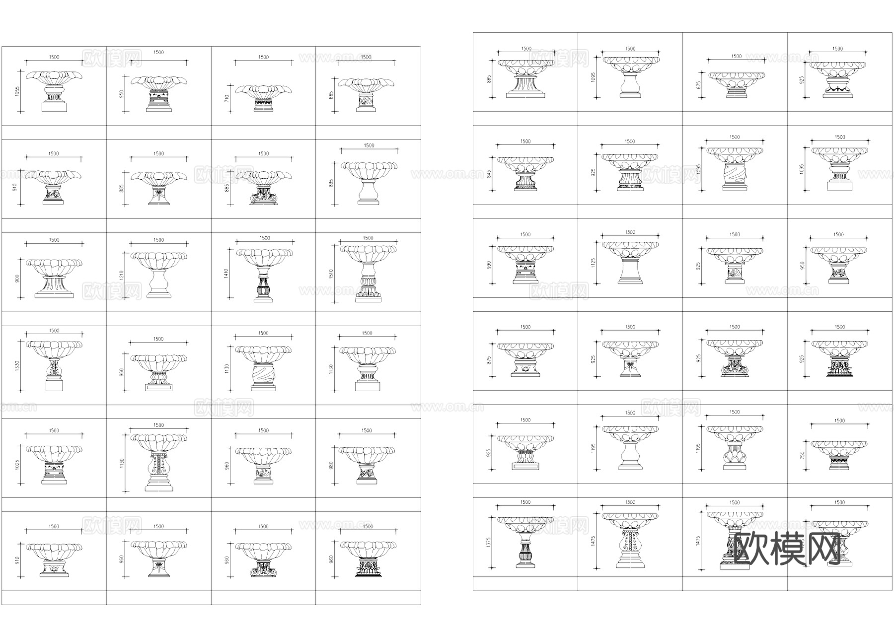 室外花盆花钵景观小品CAD图块图库cad施工图