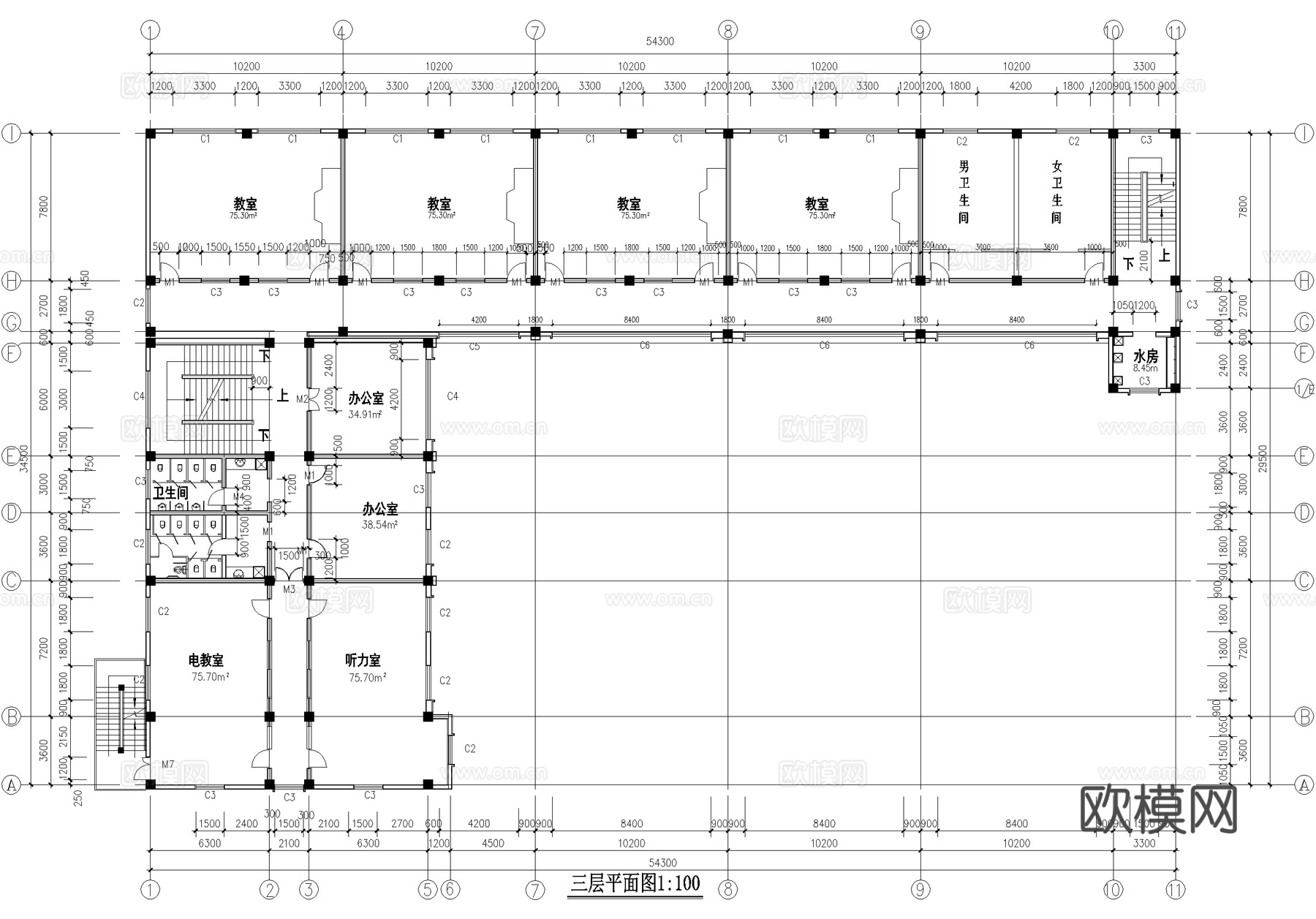 四层教学楼教室学校建筑cad施工图