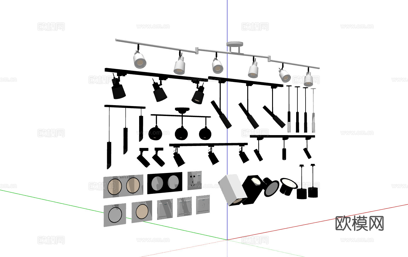 现代风格射灯轨道射灯su模型