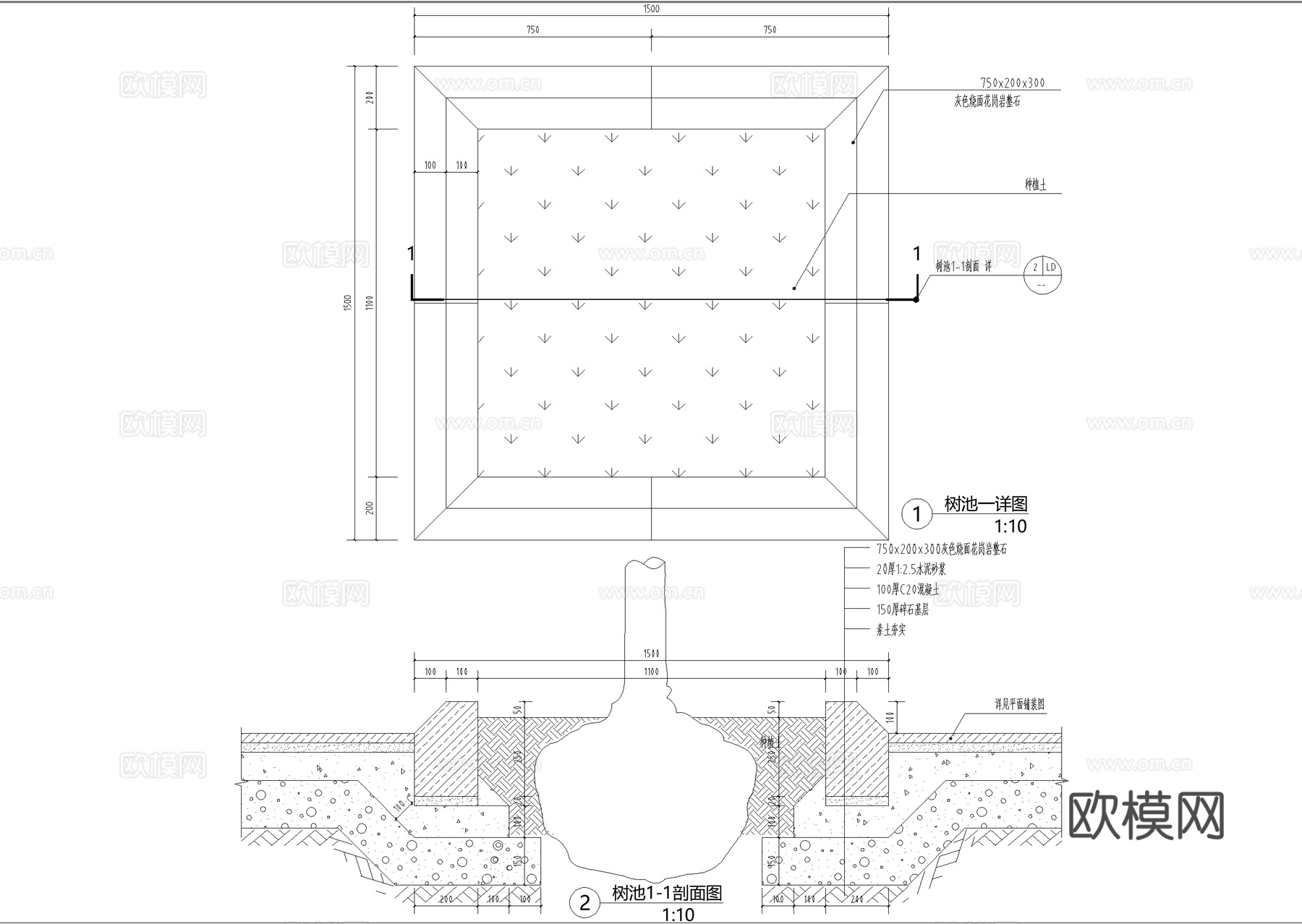 方形树池cad施工图