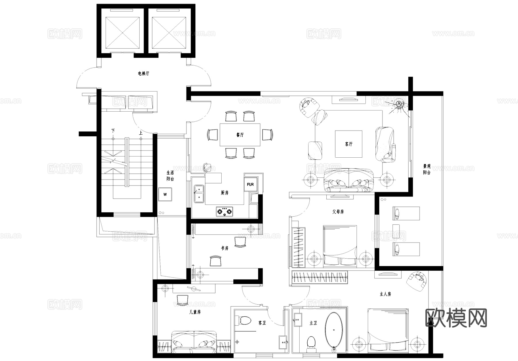 昆明二十四桥荷塘月色住宅室内家装CAD施工图集cad施工图