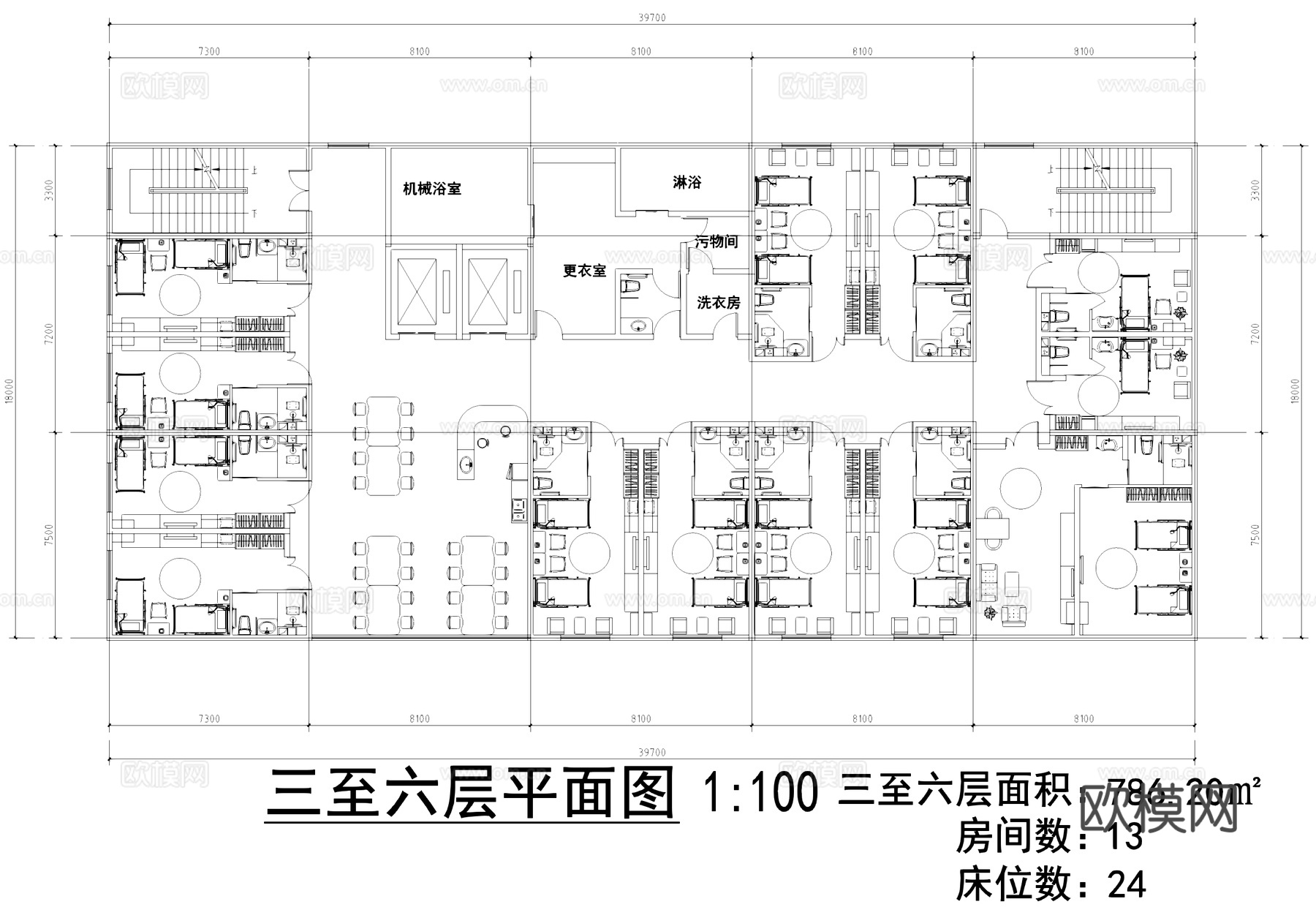 六层养老院敬老院 老年公寓康复中心 建筑平面图cad施工图