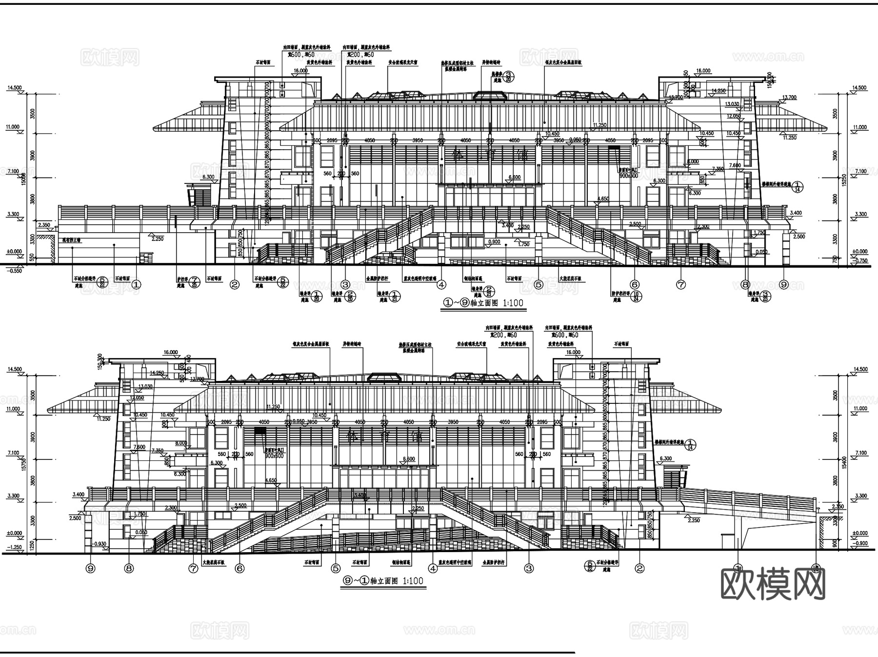 青岛一中校改体育馆平立剖面建筑CAD施工图集cad施工图