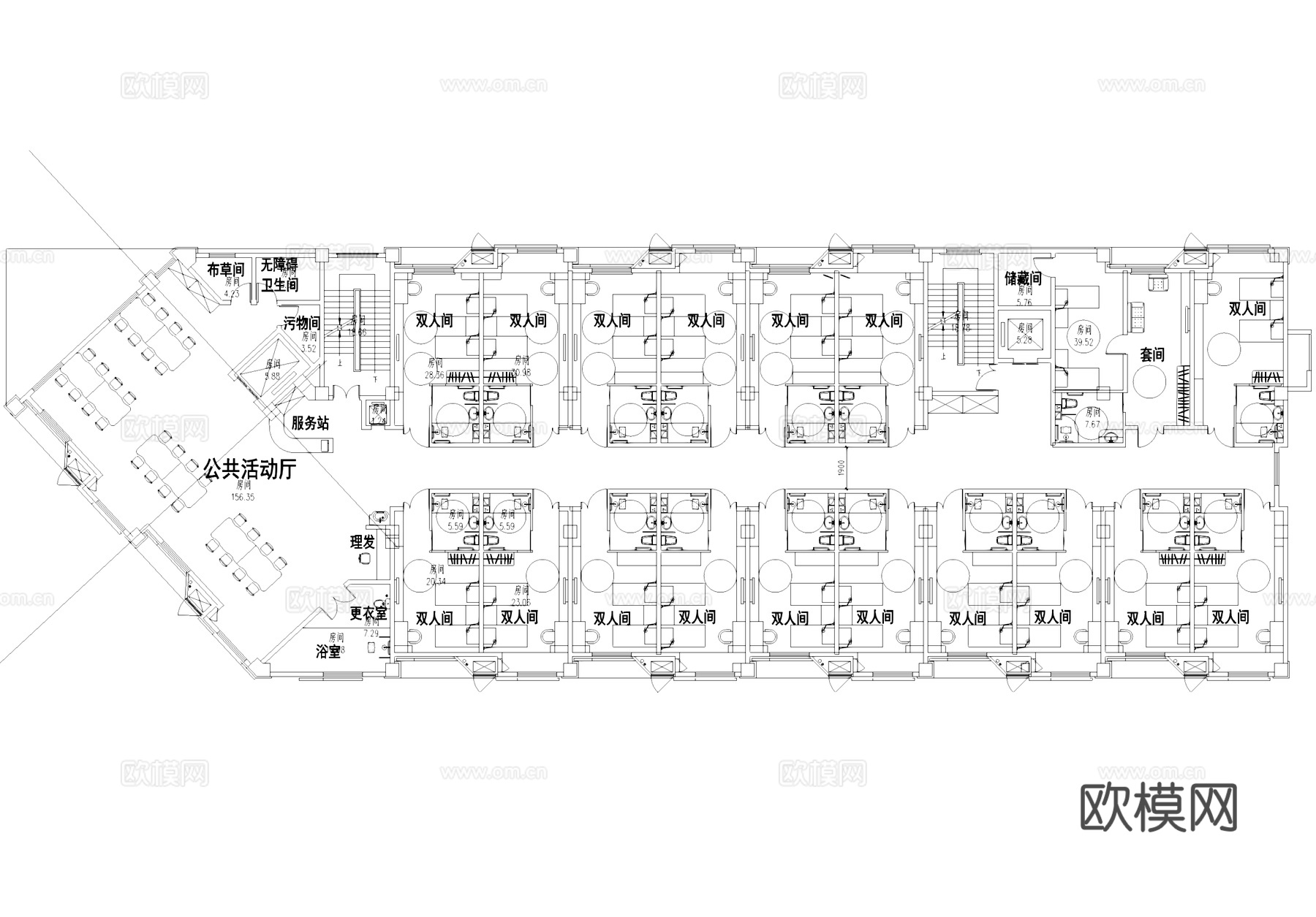 六层养老院敬老院 老年公寓康复中心 建筑平面图cad施工图