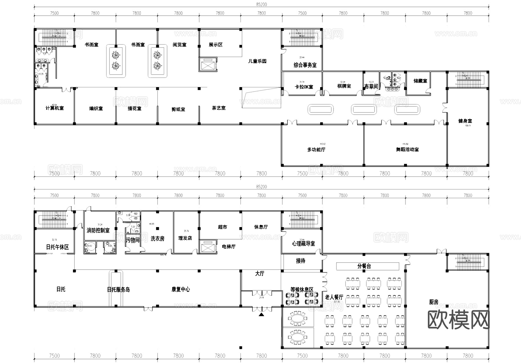 养老院敬老院疗养院建筑平面图 老年大学康复中心cad施工图