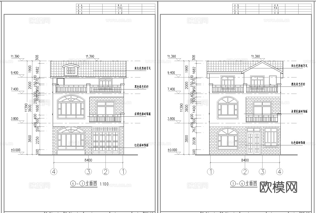 乡村自建房别墅建筑 最新全套施工图设计cad施工图