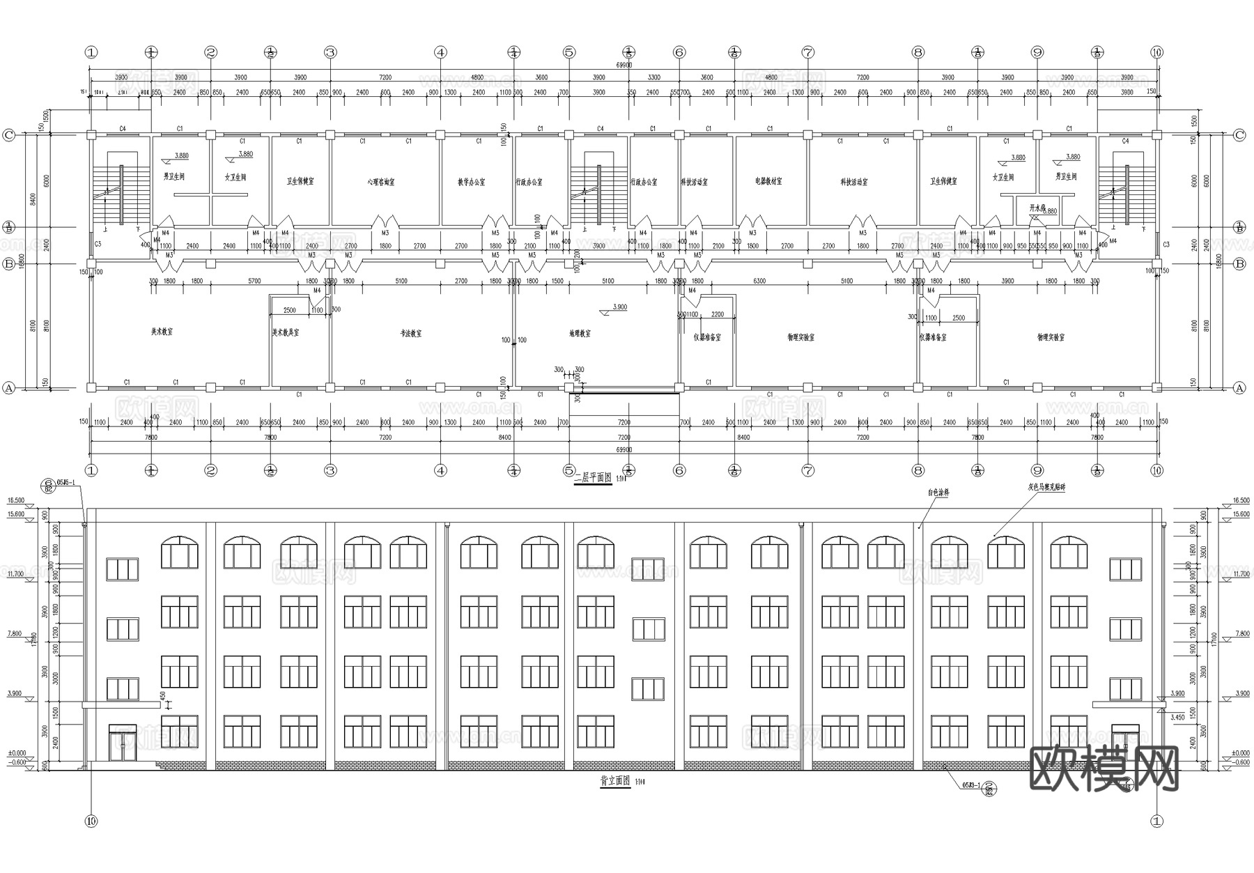 四层中学实验楼学校建筑cad施工图