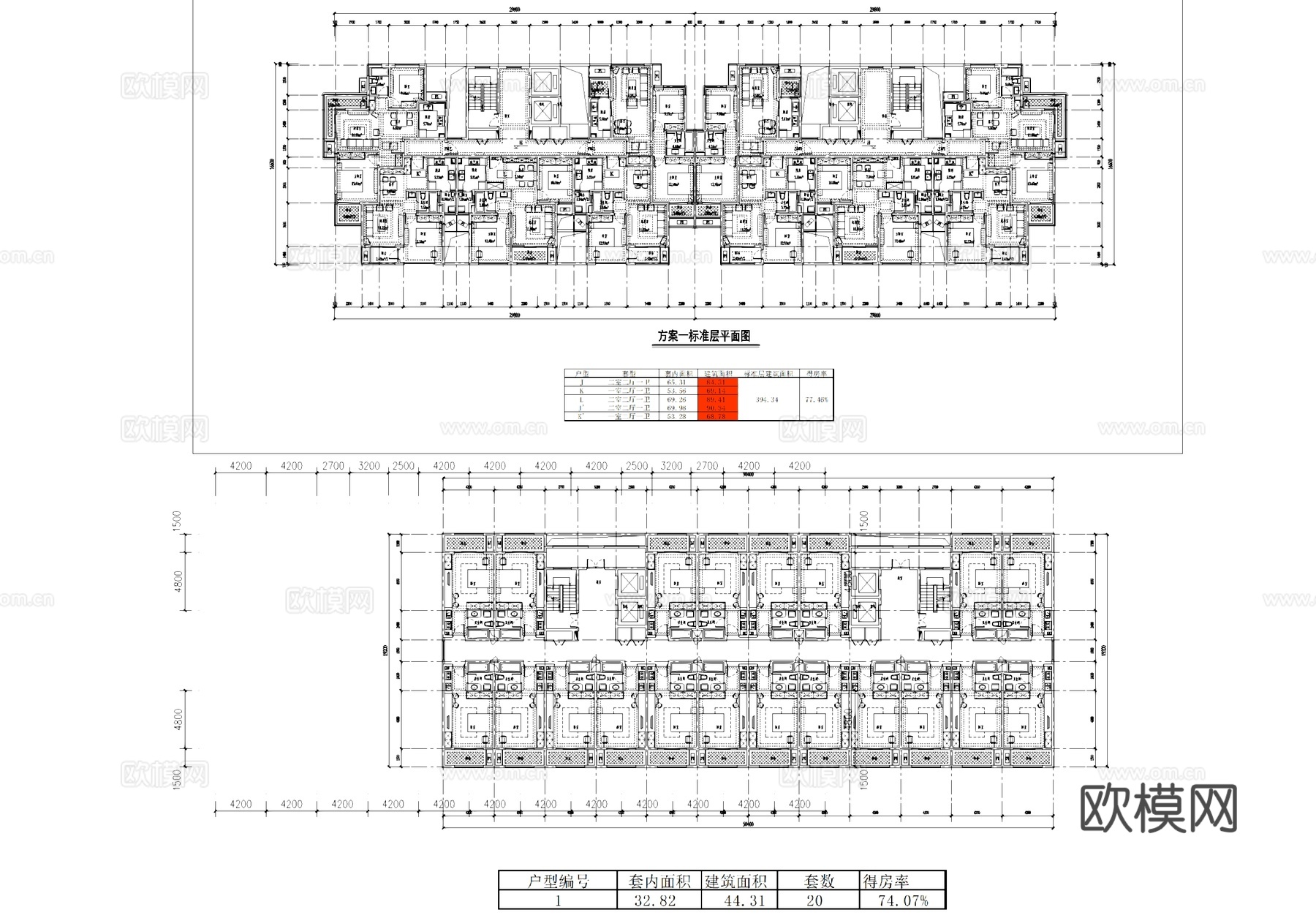 酒店式公寓建筑平面及剖面CAD施工图cad施工图