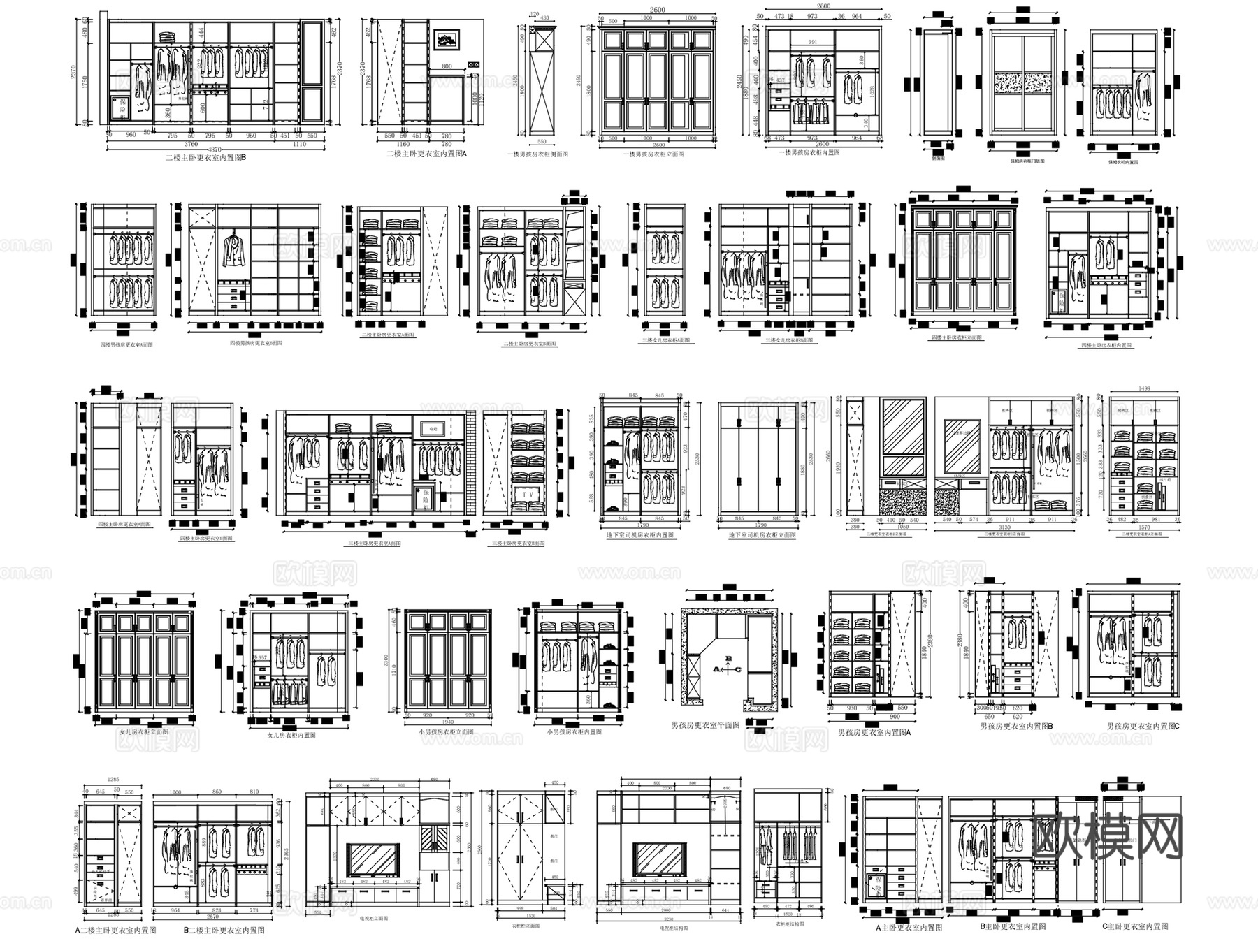 室内柜子衣柜鞋柜书柜酒柜家具图块CAD施工图集cad施工图