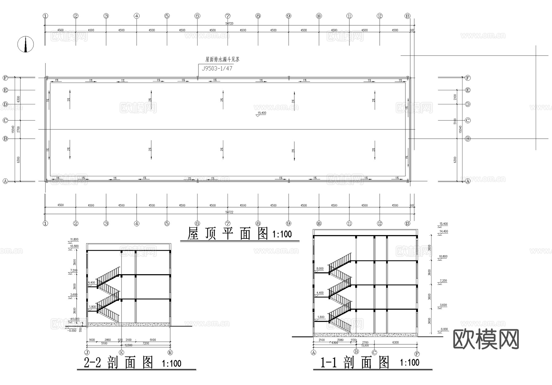 四层中学教学楼学校建筑cad施工图
