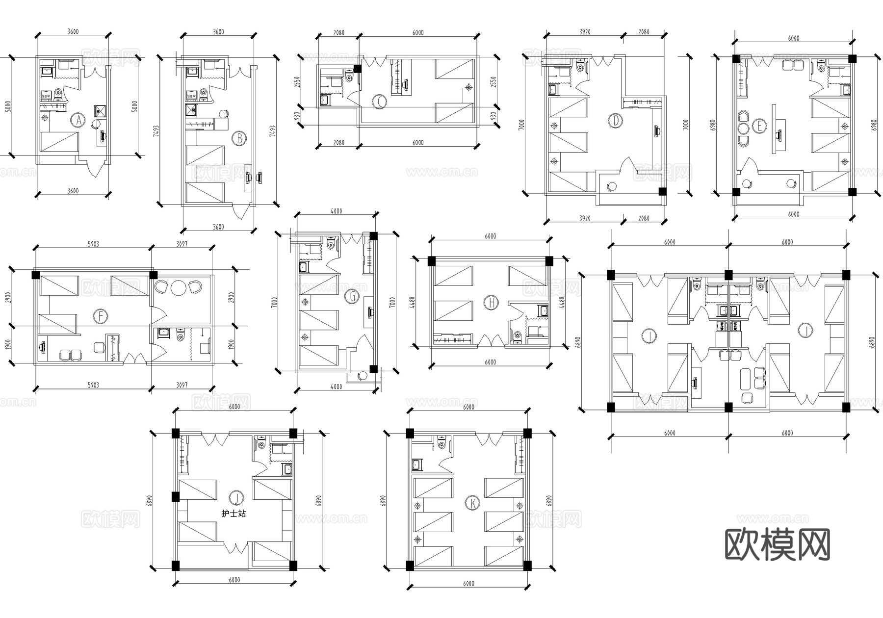 五层养老院敬老院疗养院 全护理单元户型图 建筑平立面图cad施工图