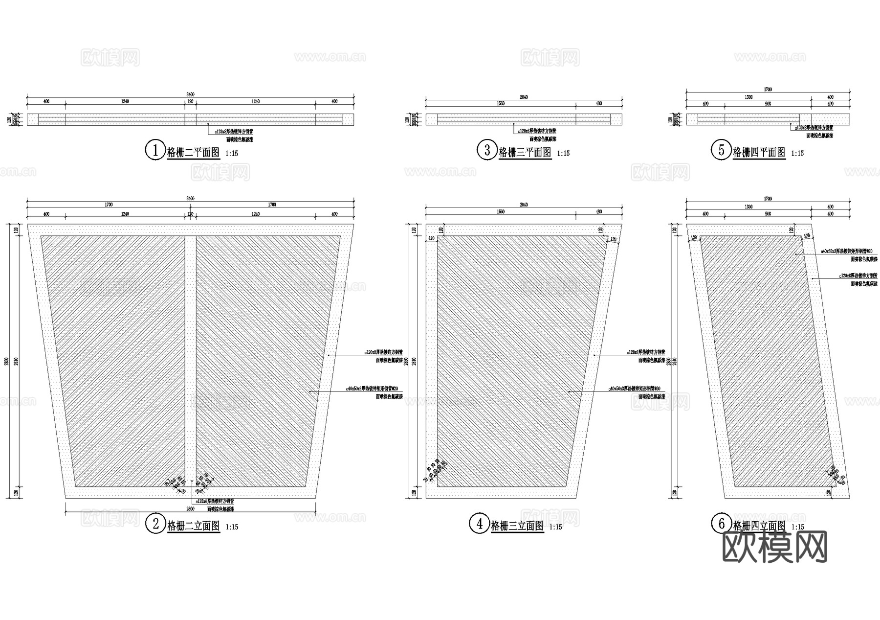 现代玻璃廊架 钢结构廊架 会客厅格栅隔板cad施工图