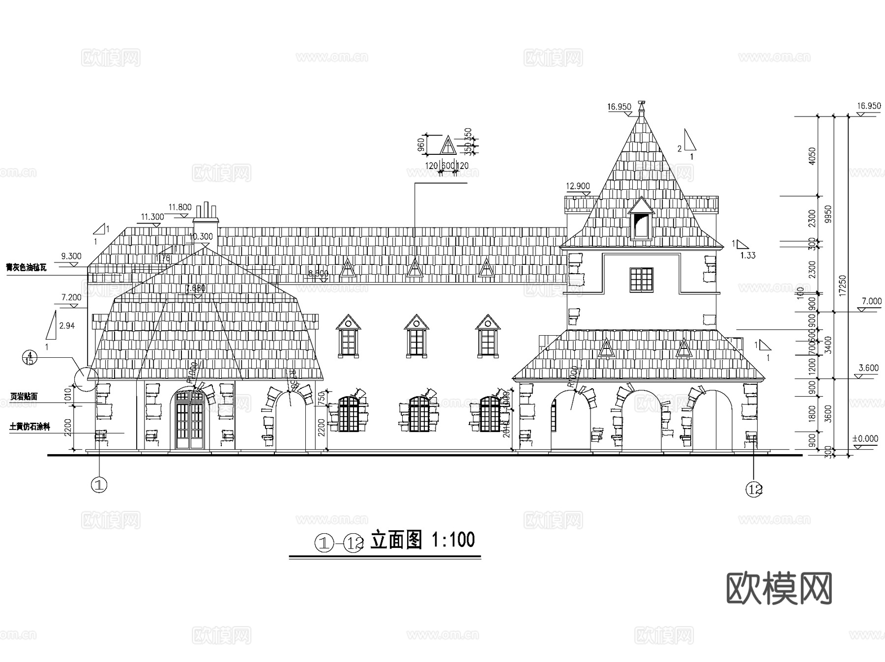 欧式城堡餐厅饭店建筑CAD施工图cad施工图