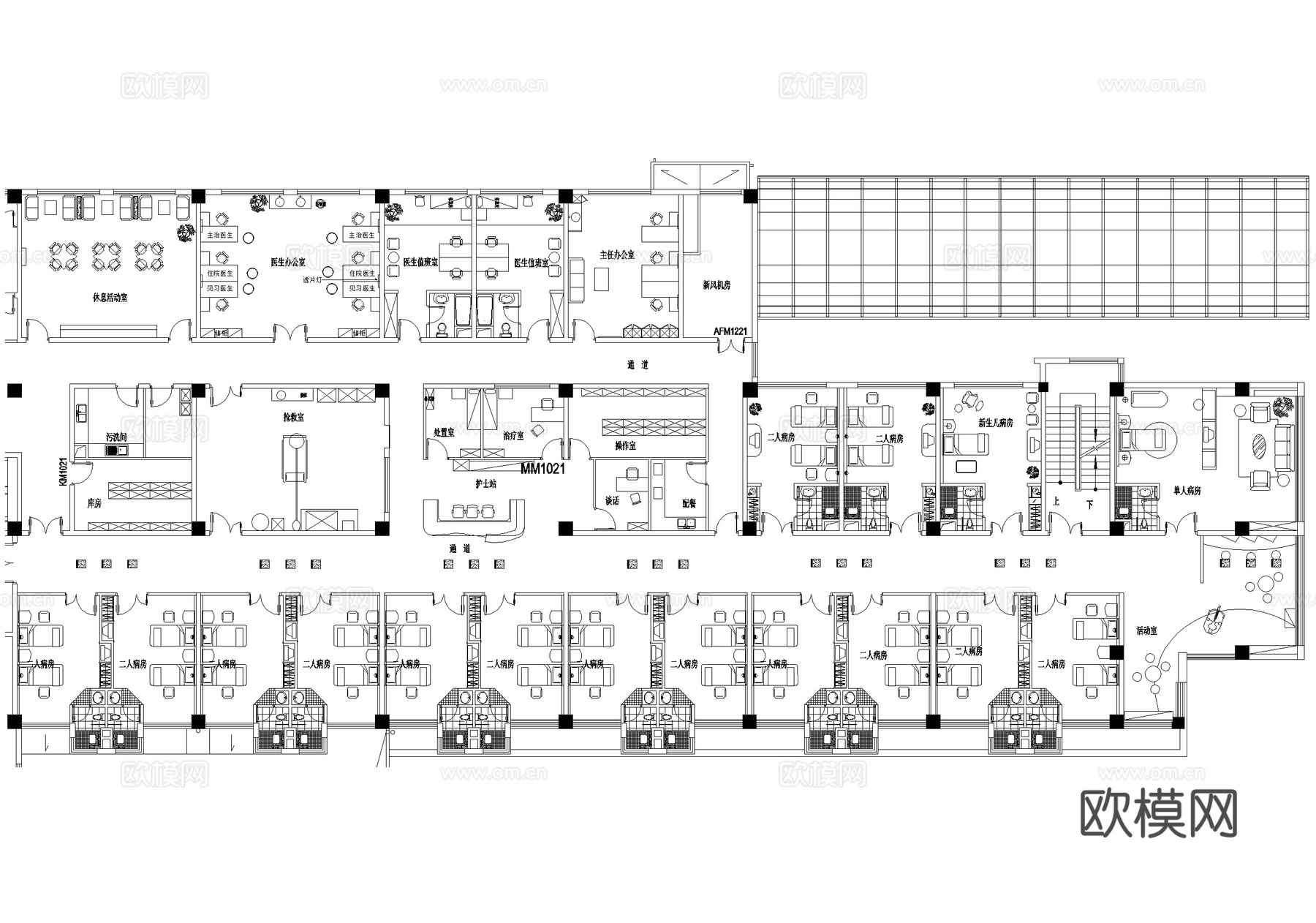 病房住院医技综合楼 一二层平面图cad施工图