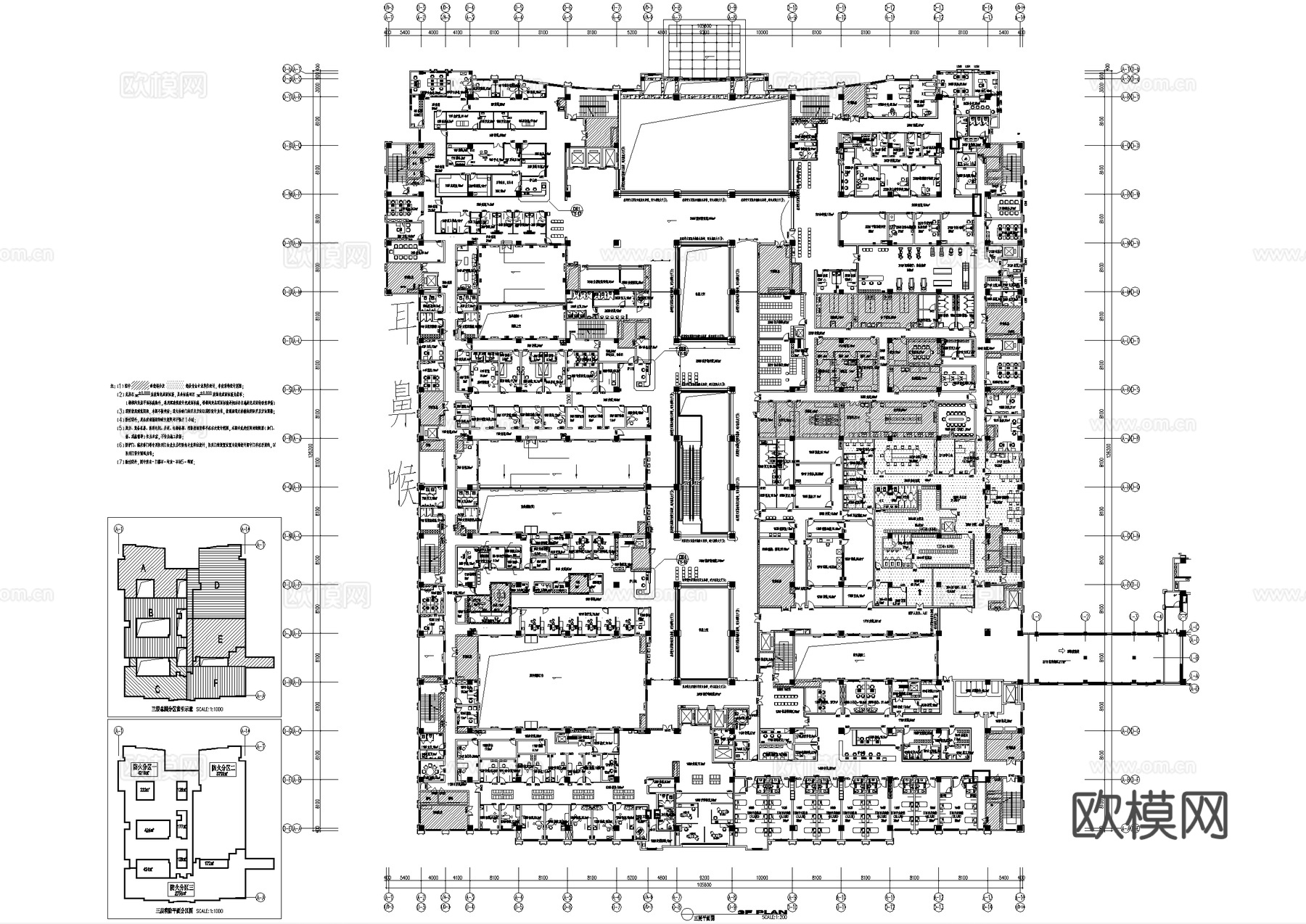 医院门诊医技楼三层 耳鼻喉科口腔牙科 平面图cad施工图