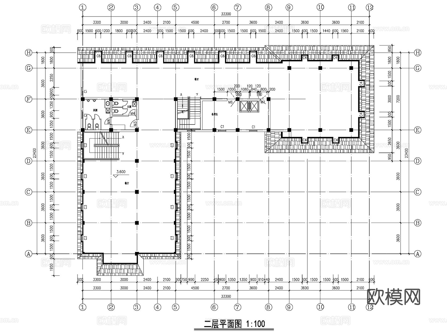 欧式城堡餐厅饭店建筑CAD施工图cad施工图