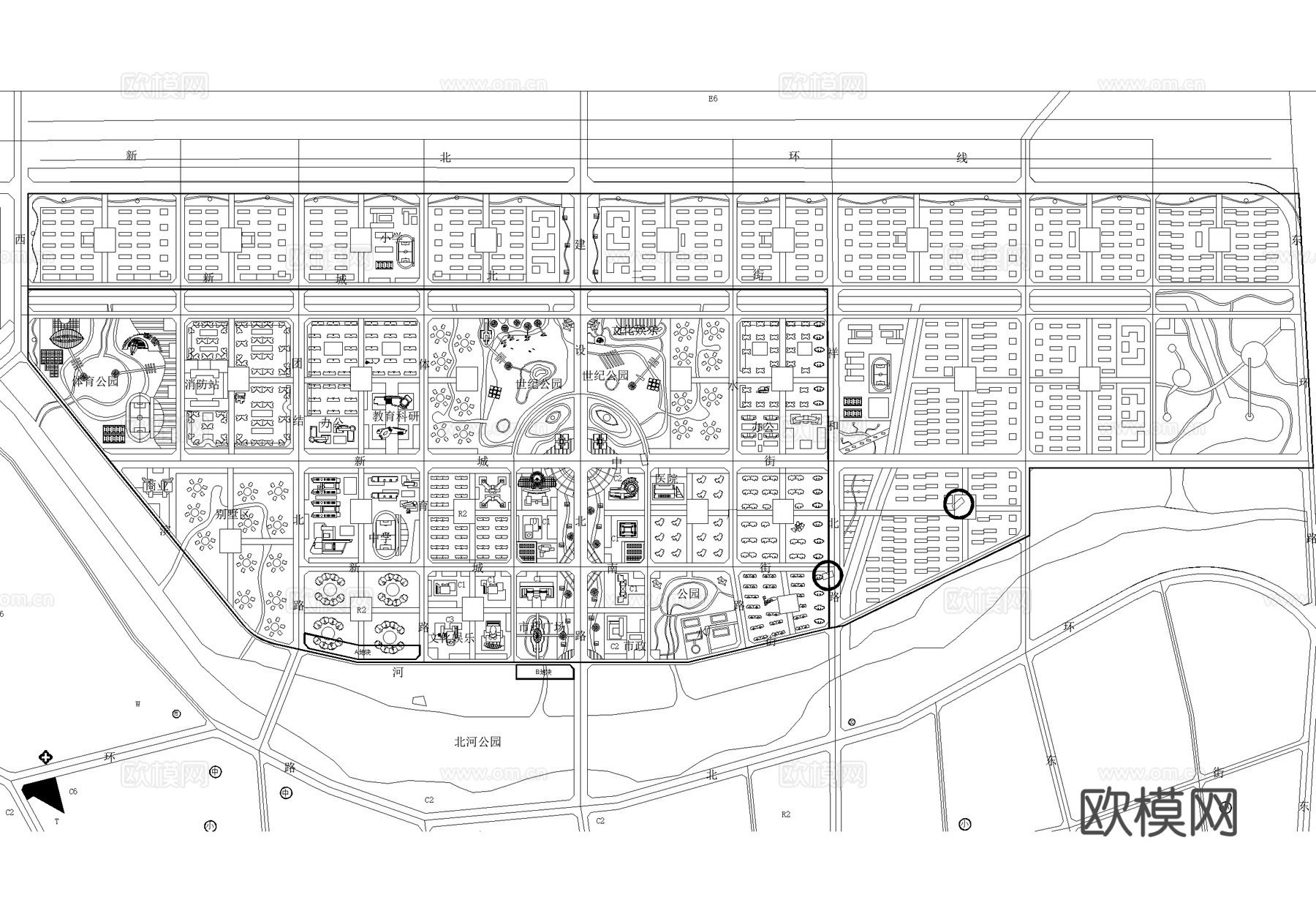 县城总体规划平面图 用地布局规划图 城市规划cad施工图