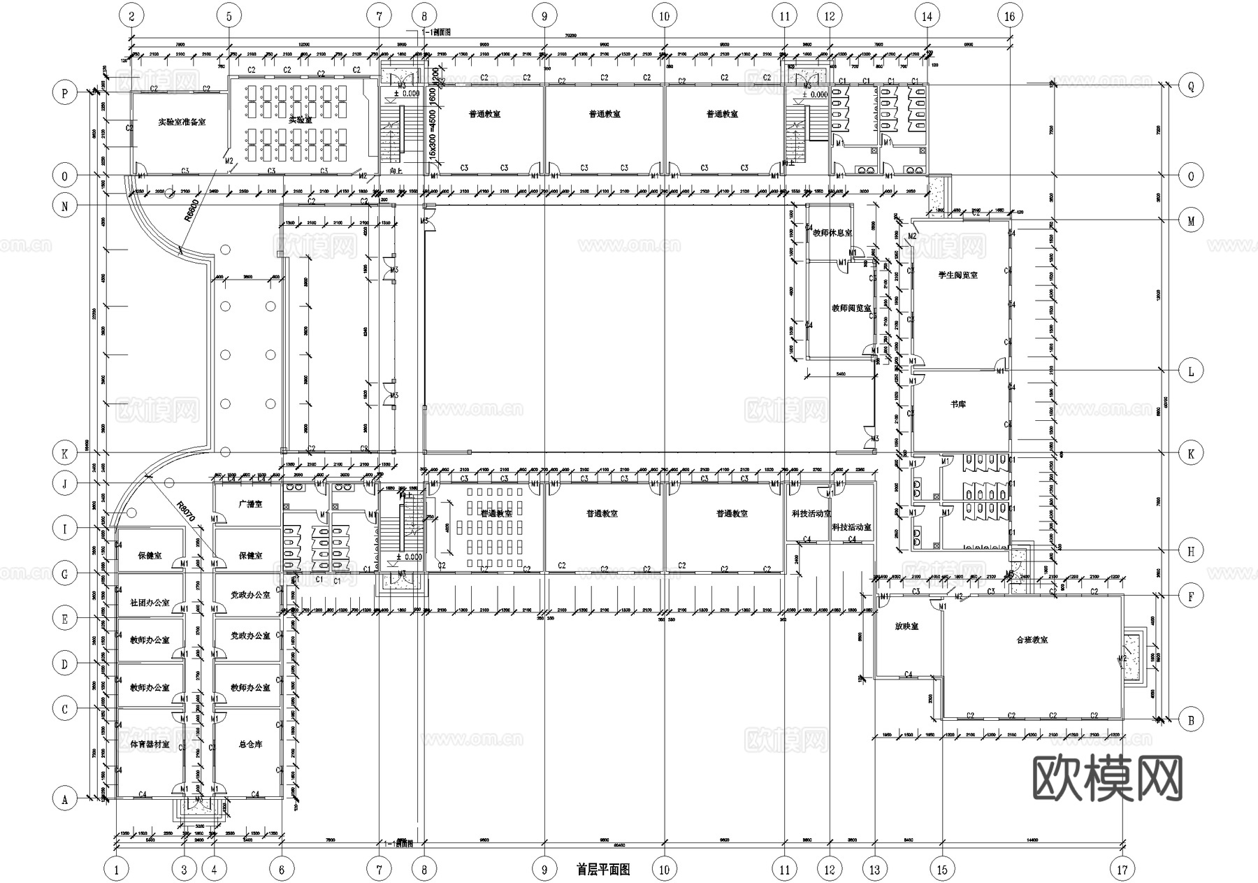四层教学楼学校建筑cad施工图cad施工图