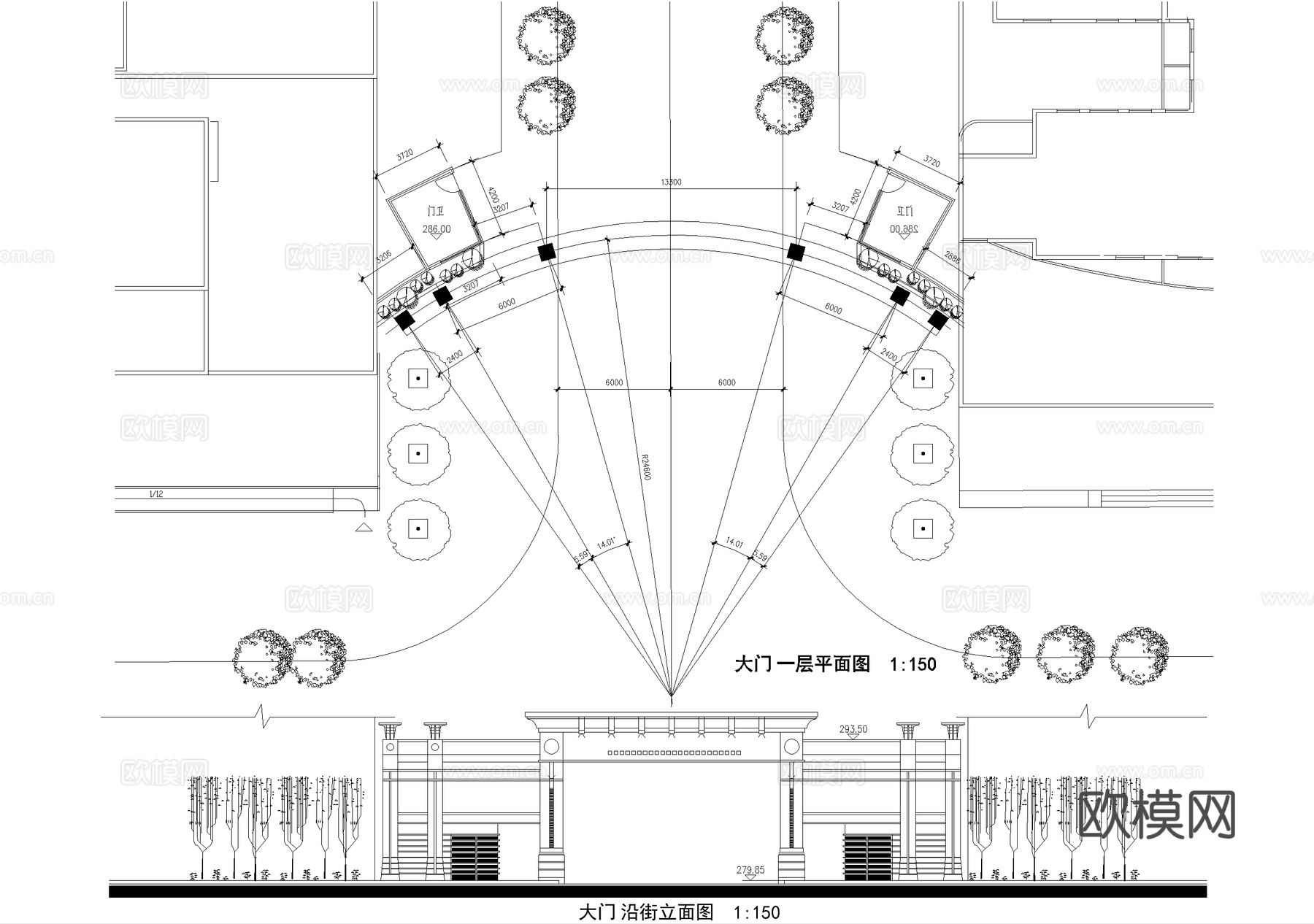 门头 小区入口大门 门楼cad施工图