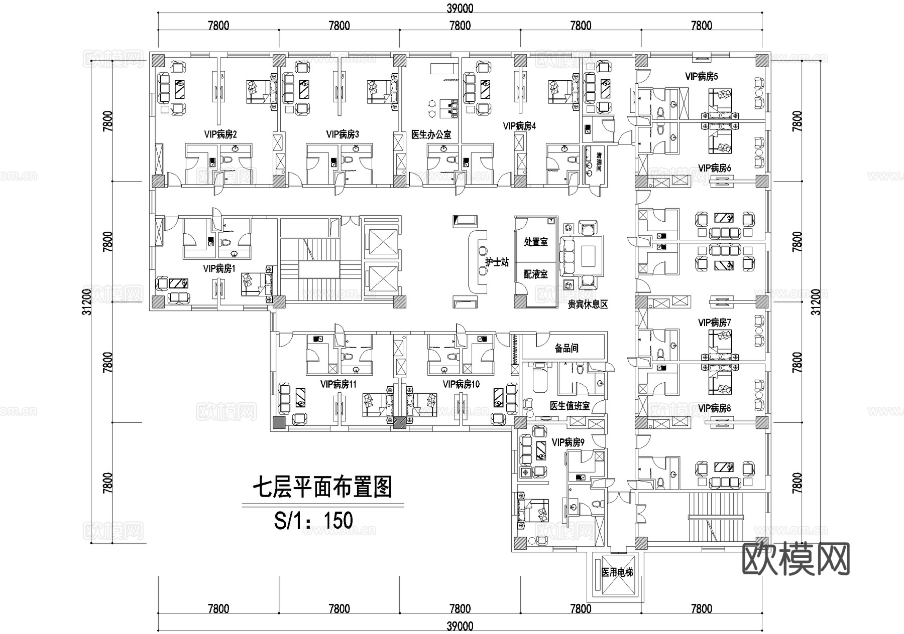 医院门诊楼 九层平面图 地下室cad施工图