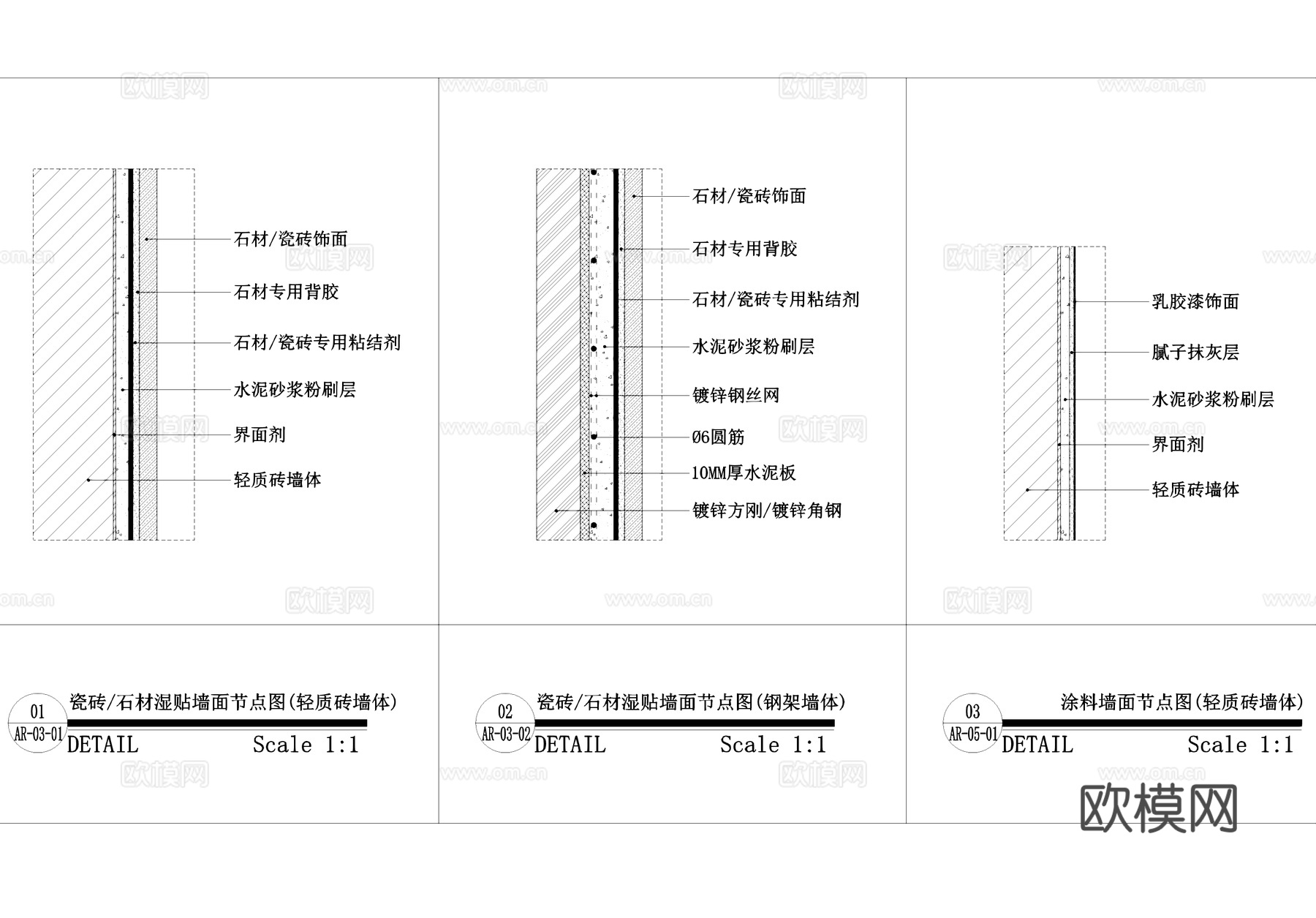 墙面工艺节点大样CAD施工详图集cad施工图