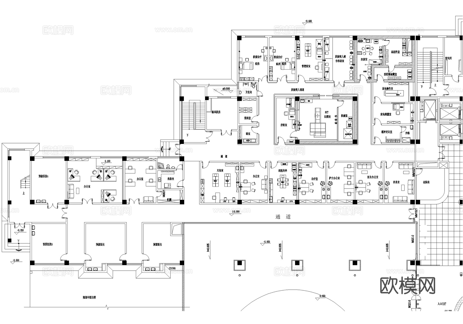 病房住院医技综合楼 一二层平面图cad施工图