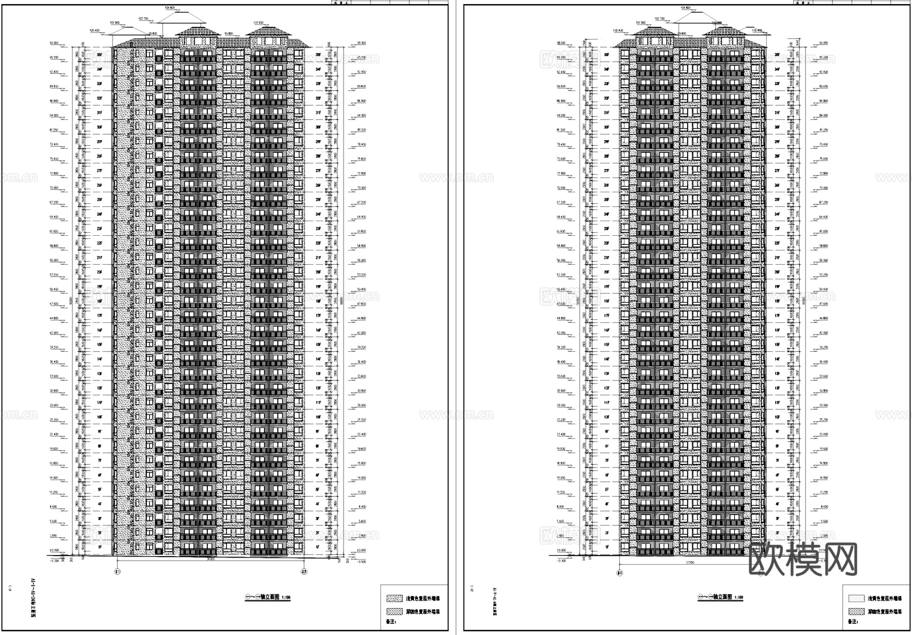 三梯八户高层居住建筑CAD施工图cad施工图