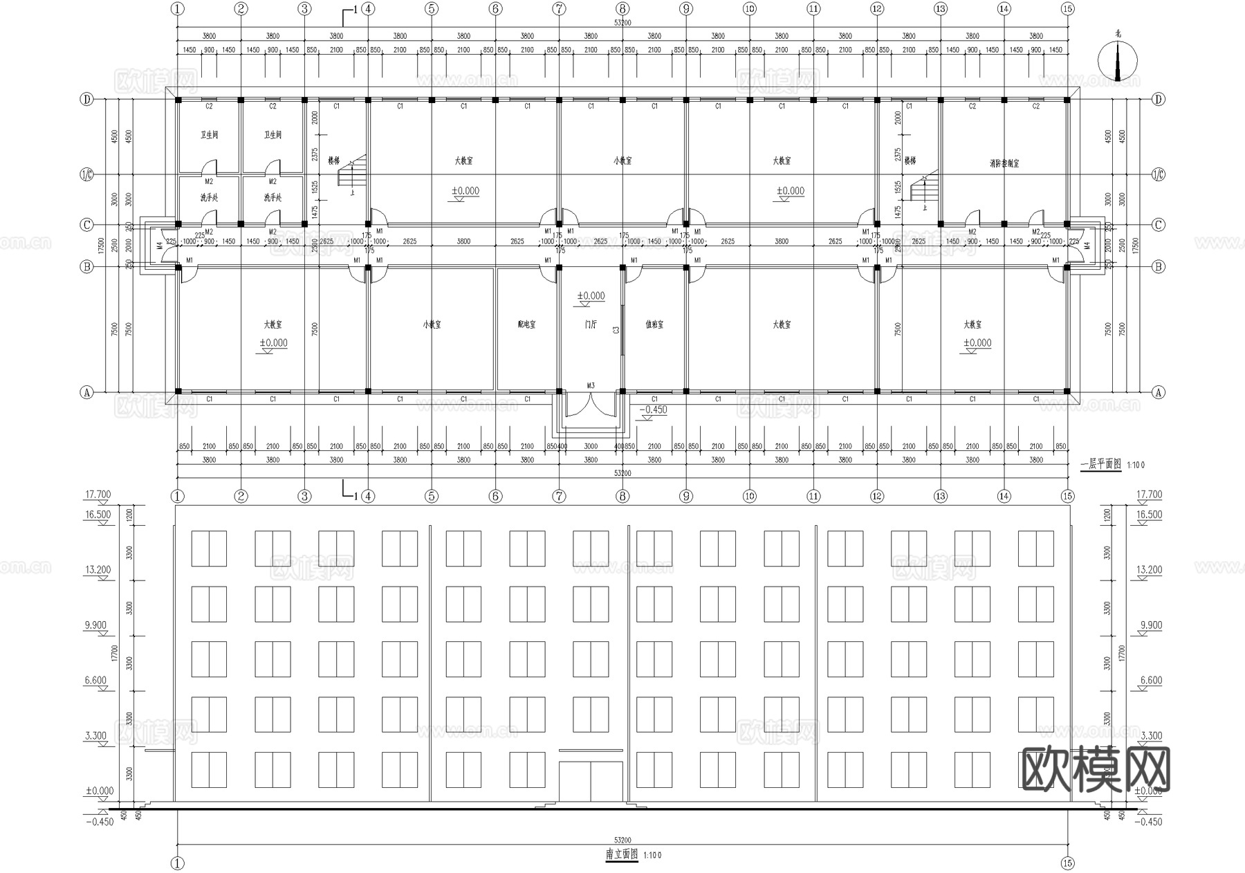 五层大学高校教学楼学校建筑cad施工图